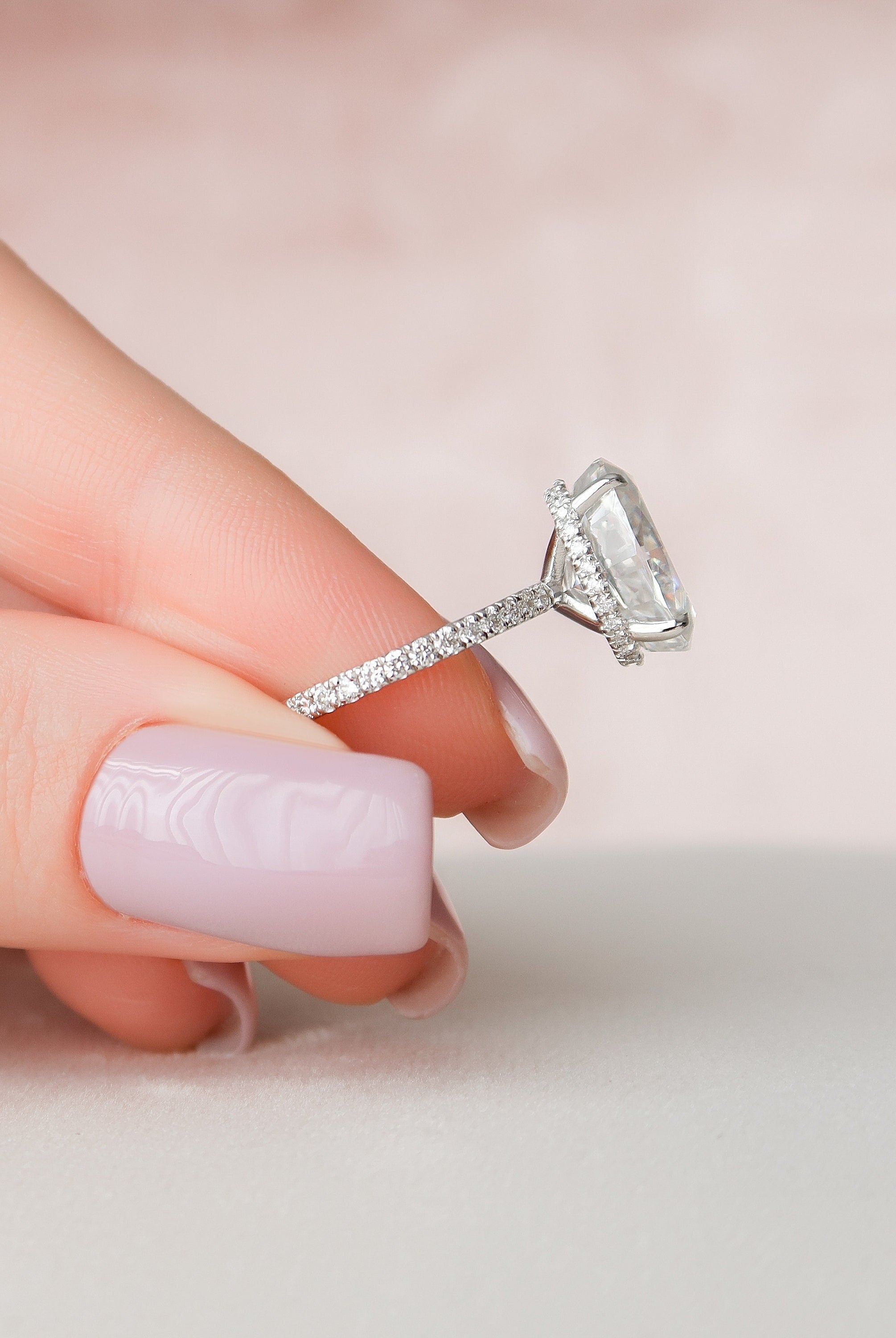 4.0CT Oval Hidden Halo Moissanite Diamond Pave Engagement Ring For Women