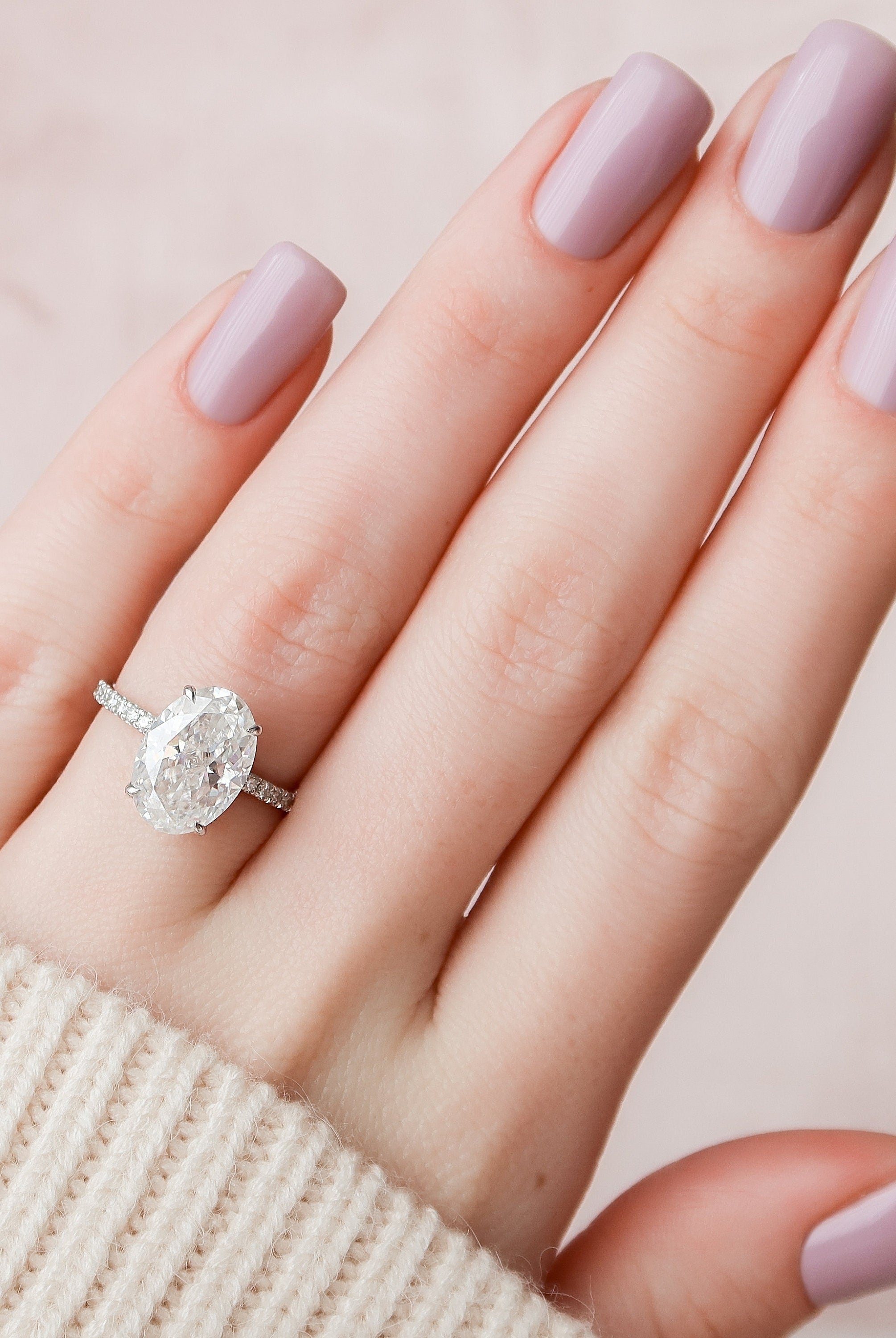 4.0CT Oval Hidden Halo Moissanite Diamond Pave Engagement Ring For Women