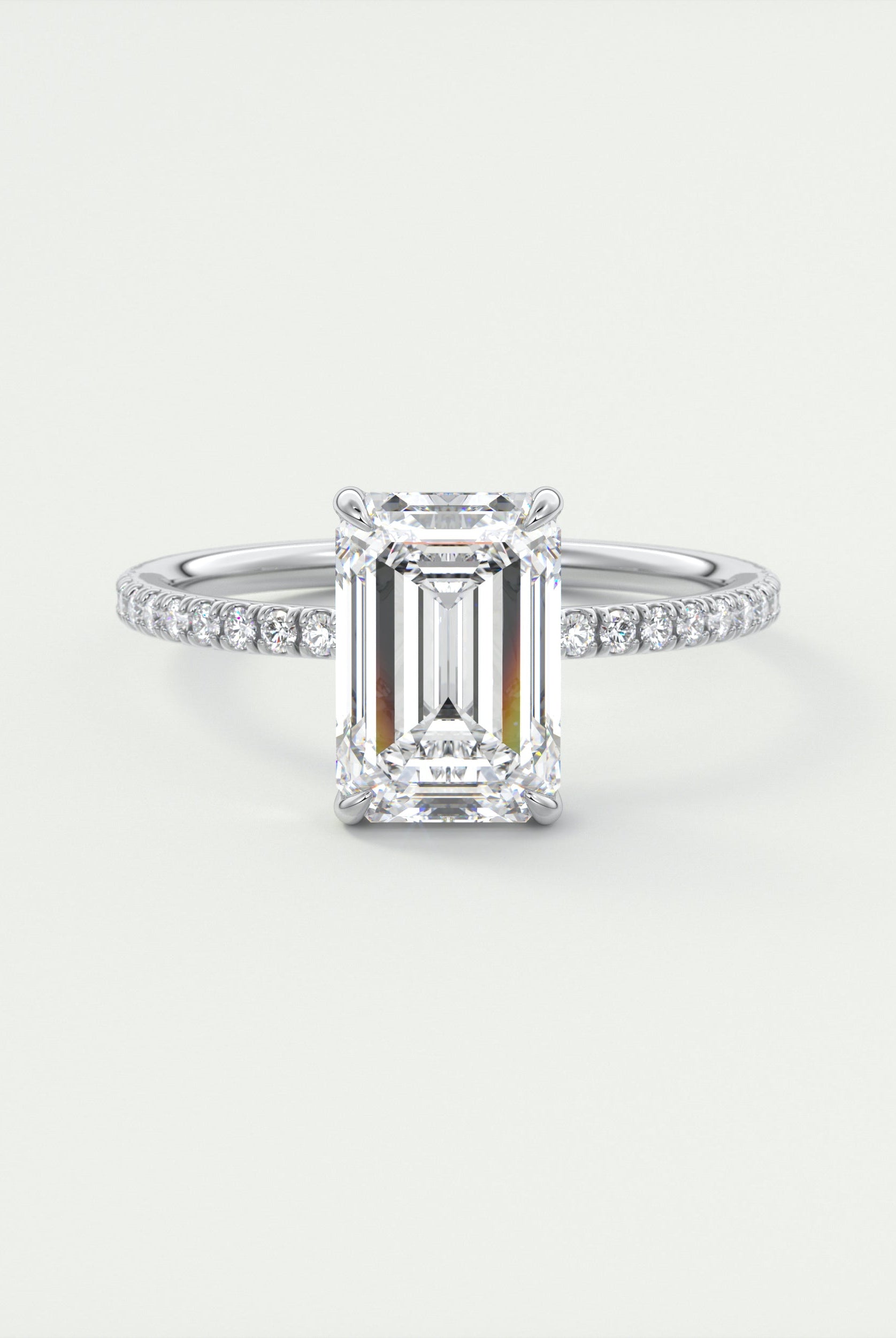 2CT Emerald Cut Pave Moissanite Diamond Four Prong Engagement Ring