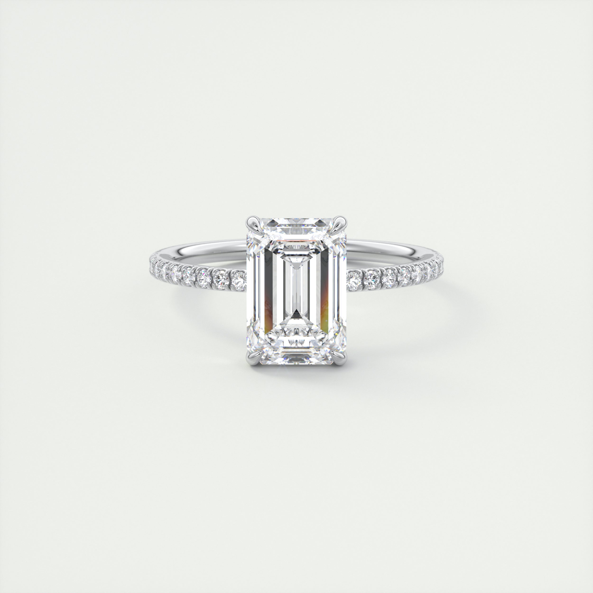 2CT Emerald Cut Pave Moissanite Diamond Four Prong Engagement Ring