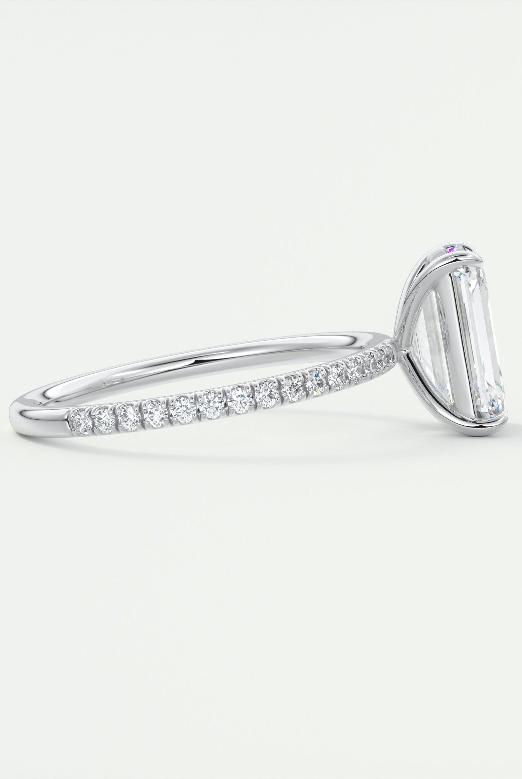 2CT Emerald Cut Pave Moissanite Diamond Four Prong Engagement Ring