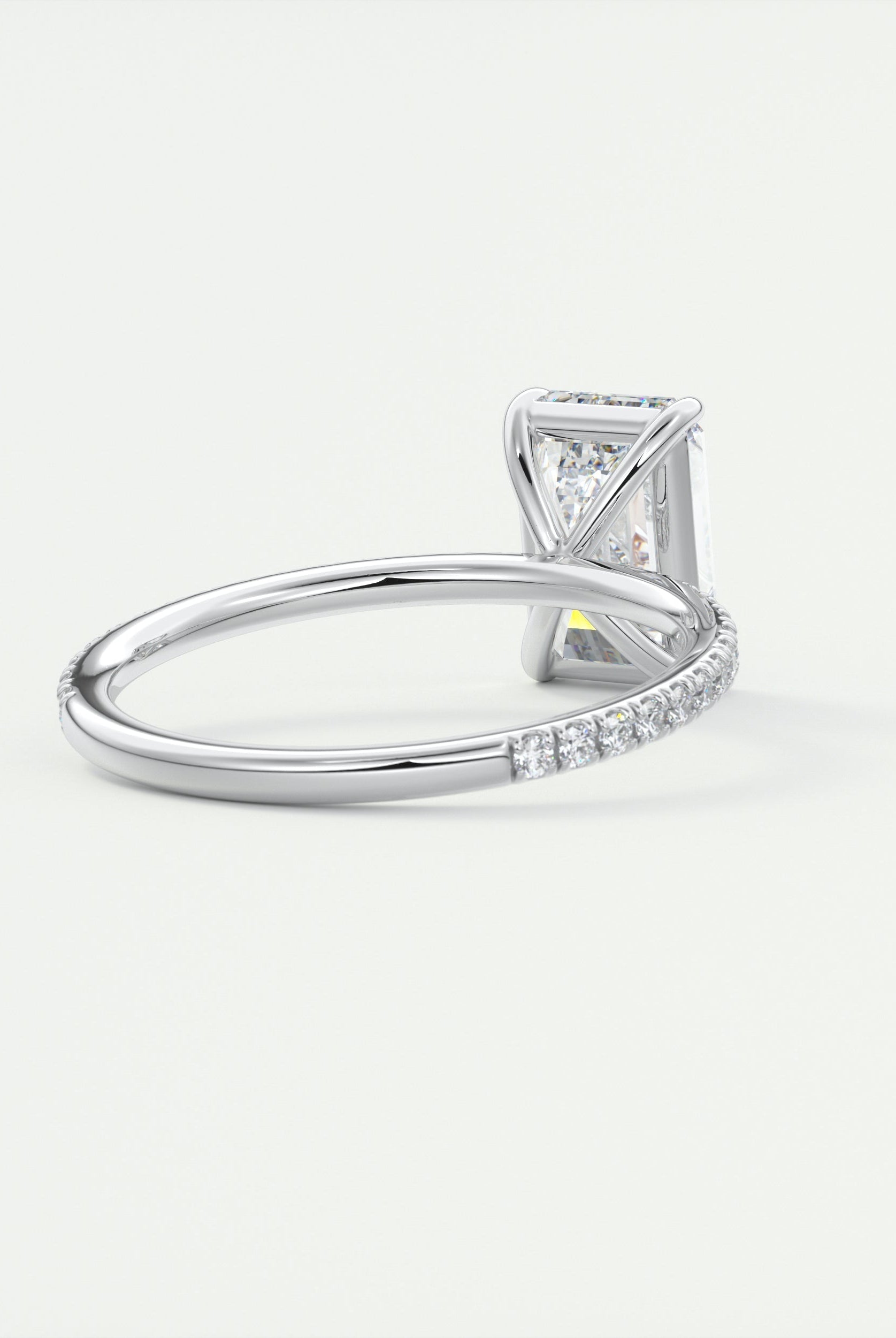 2CT Emerald Cut Pave Moissanite Diamond Four Prong Engagement Ring
