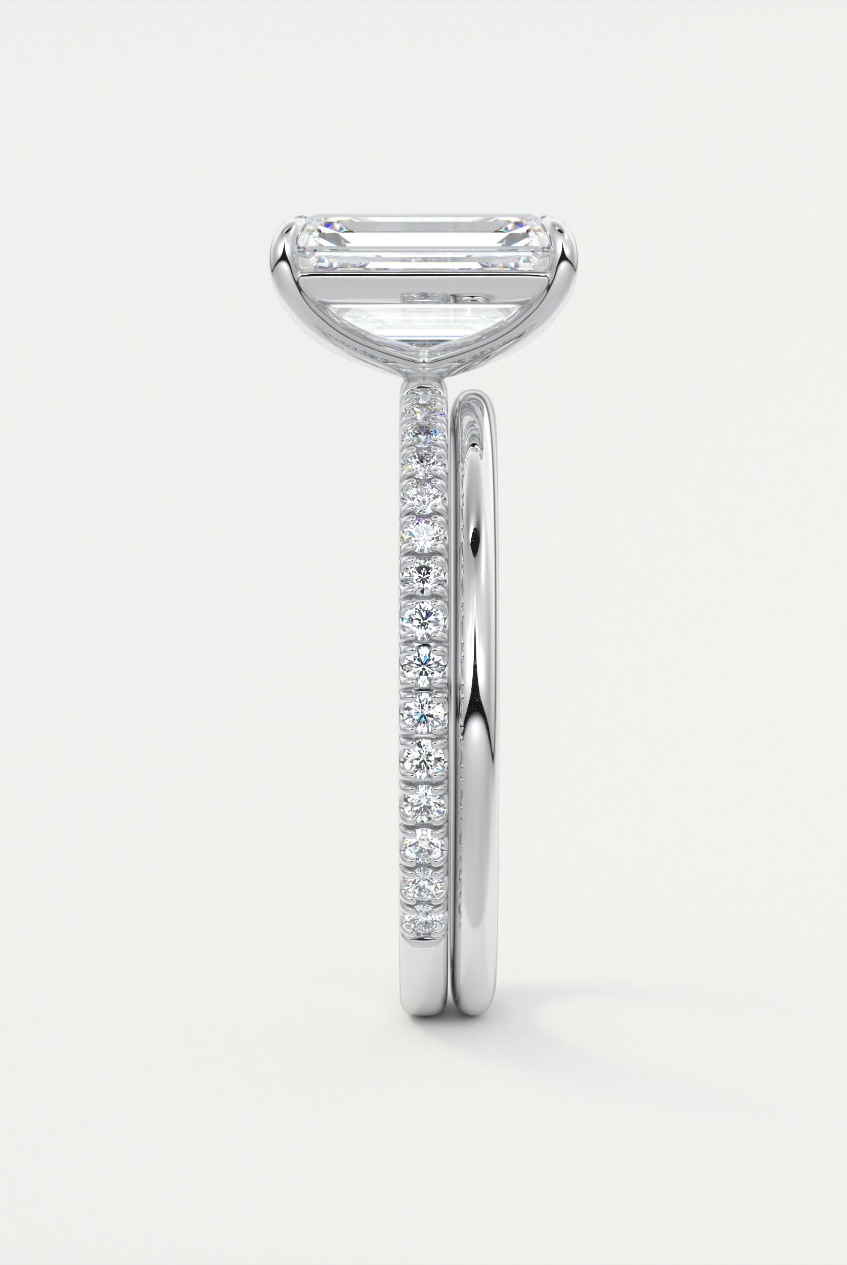 2CT Emerald Cut Pave Moissanite Diamond Four Prong Engagement Ring