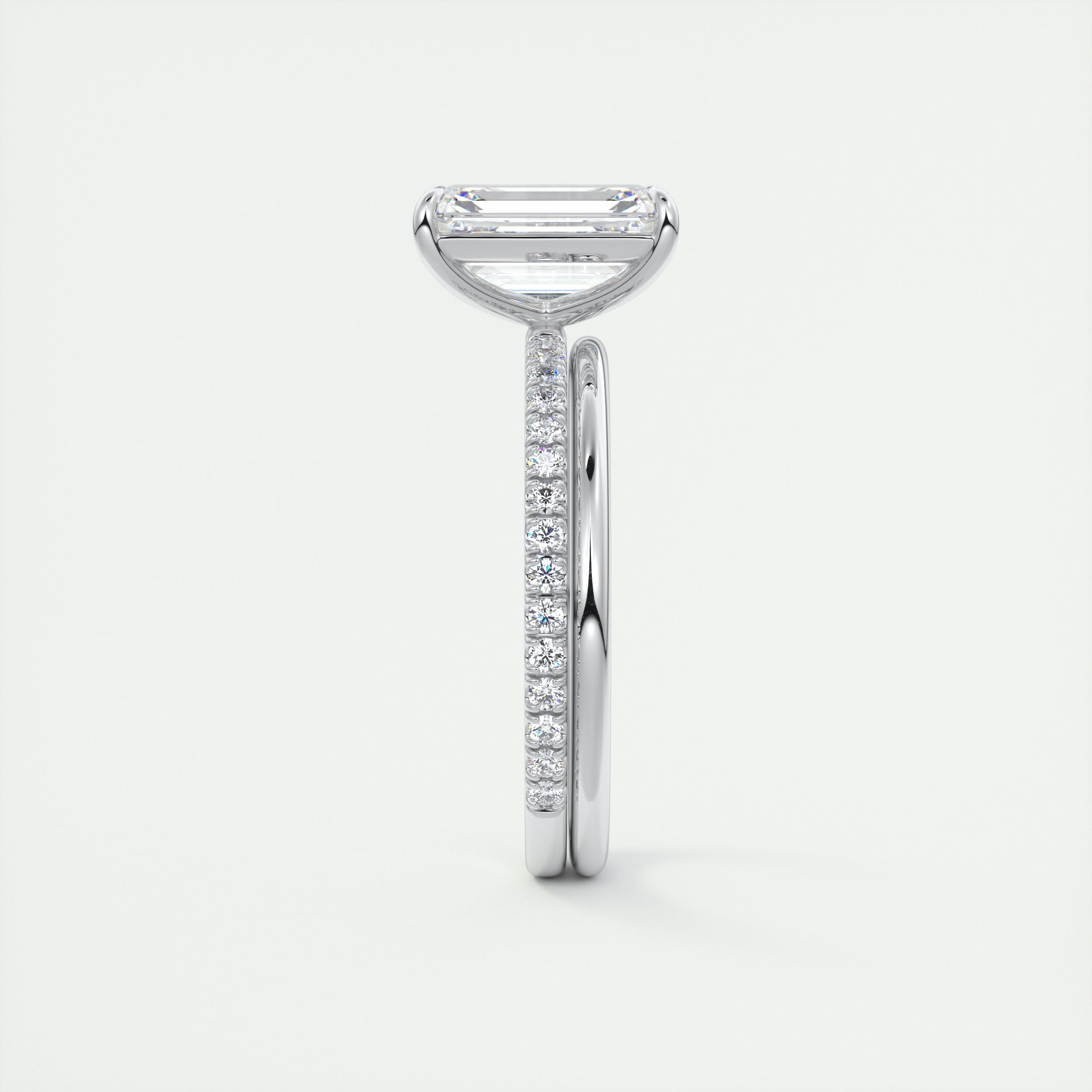 2CT Emerald Cut Pave Moissanite Diamond Four Prong Engagement Ring