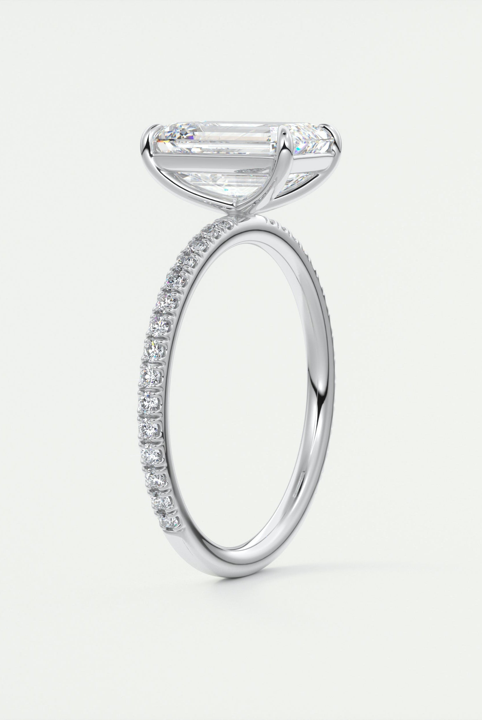 2CT Emerald Cut Pave Moissanite Diamond Four Prong Engagement Ring