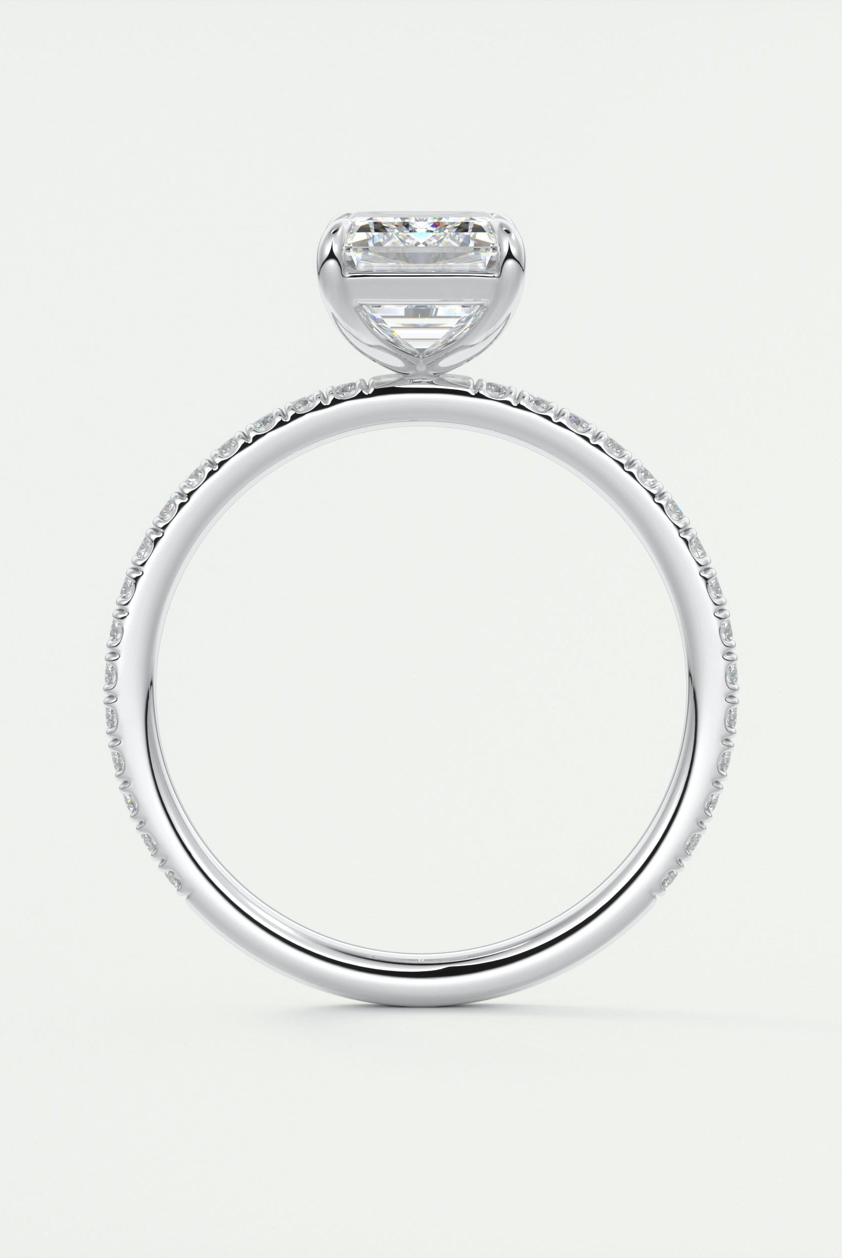 2CT Emerald Cut Pave Moissanite Diamond Four Prong Engagement Ring