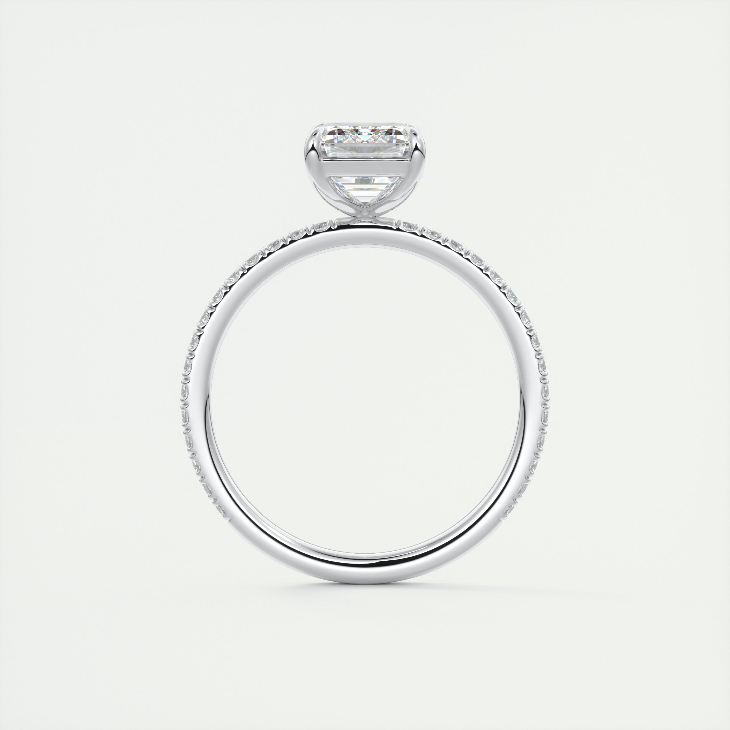 2CT Emerald Cut Pave Moissanite Diamond Four Prong Engagement Ring