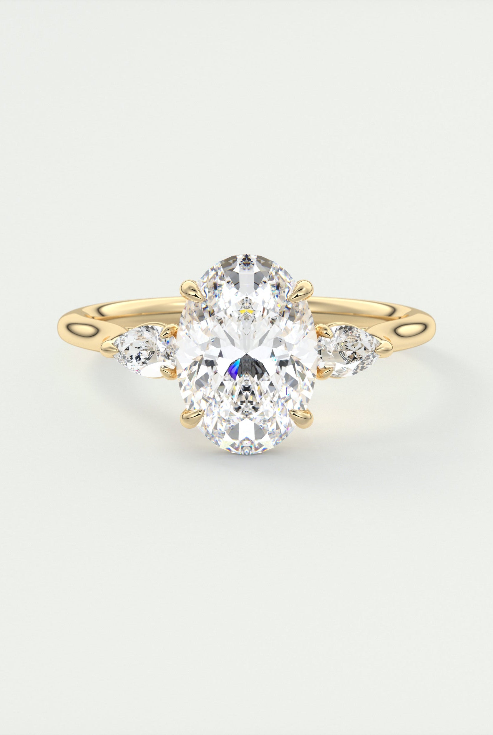 2CT Oval Cathedral Set Moissanite Diamond Engagement Ring With Three Stone