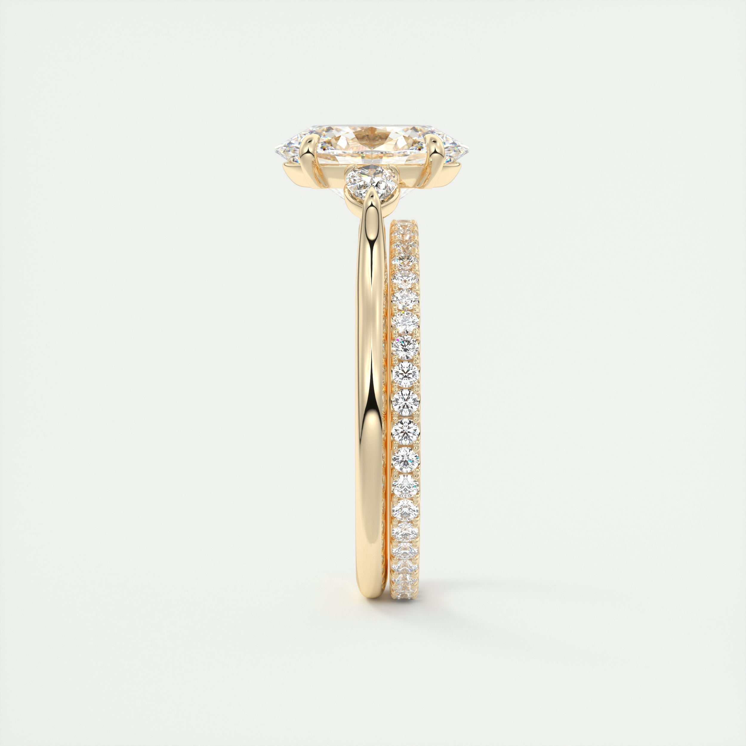 2CT Oval Cathedral Set Moissanite Diamond Engagement Ring With Three Stone