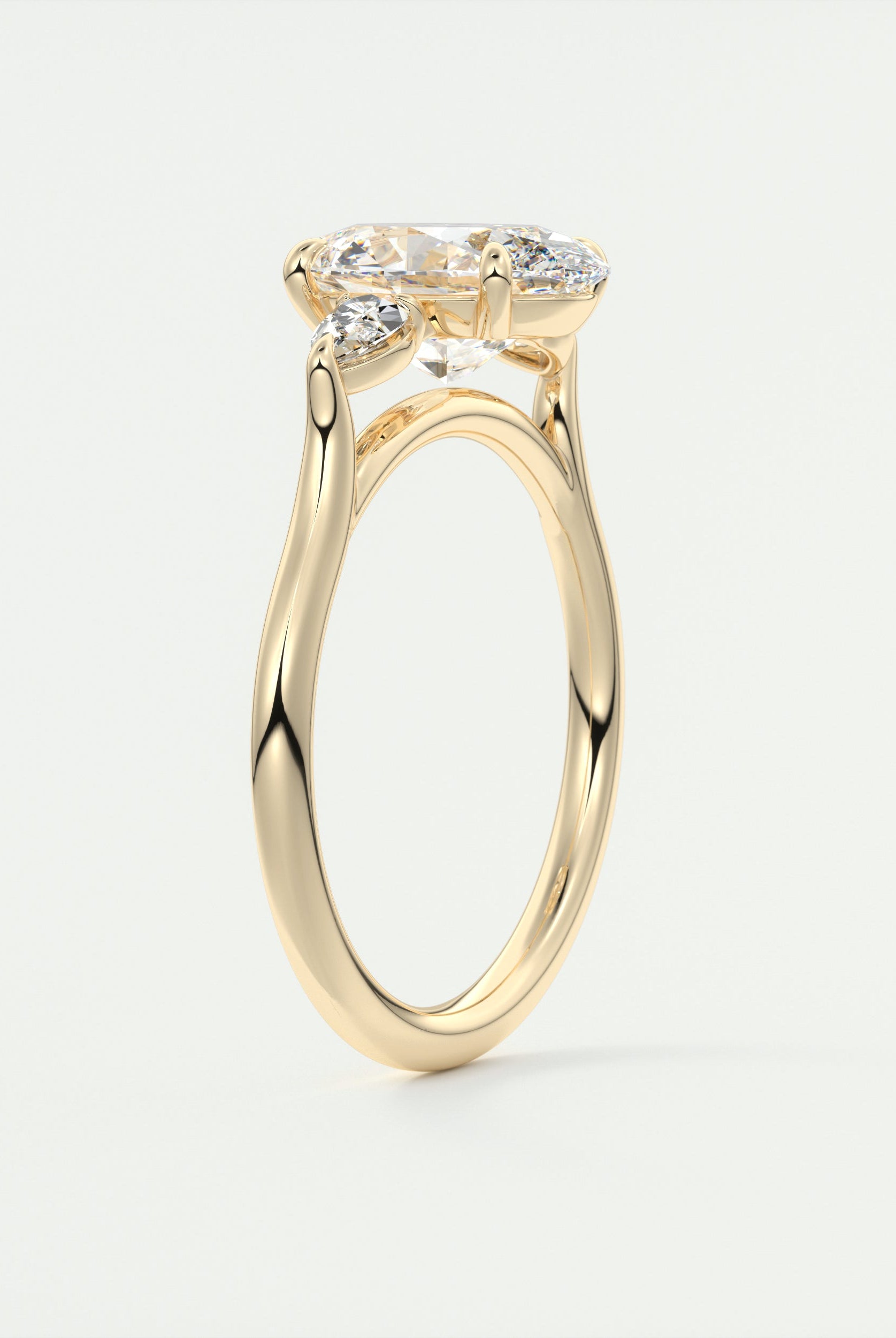 2CT Oval Cathedral Set Moissanite Diamond Engagement Ring With Three Stone
