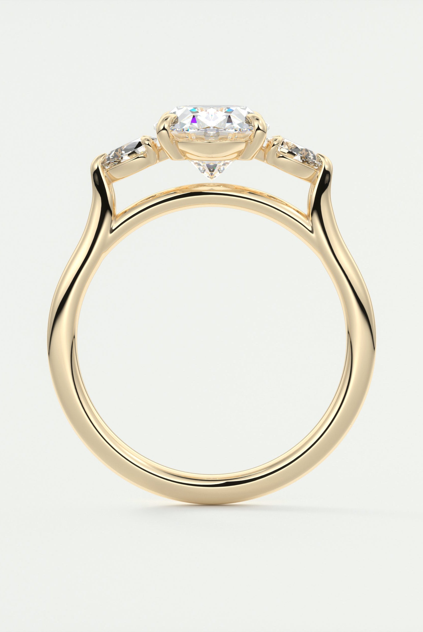 2CT Oval Cathedral Set Moissanite Diamond Engagement Ring With Three Stone