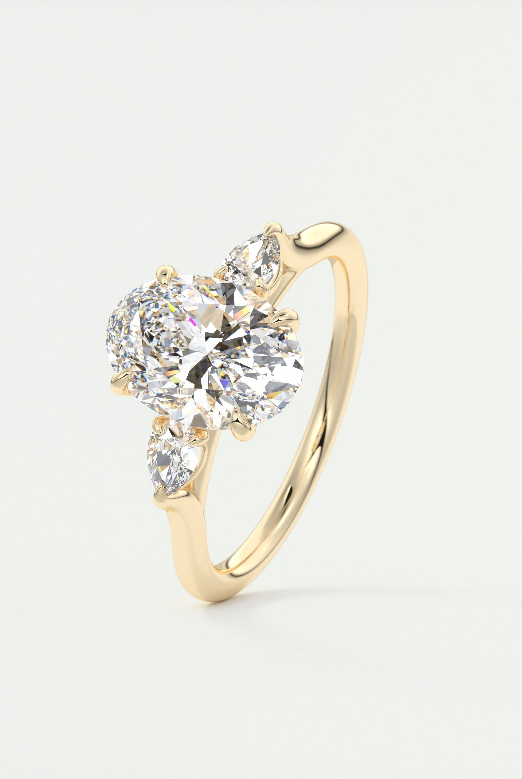 2CT Oval Cathedral Set Moissanite Diamond Engagement Ring With Three Stone
