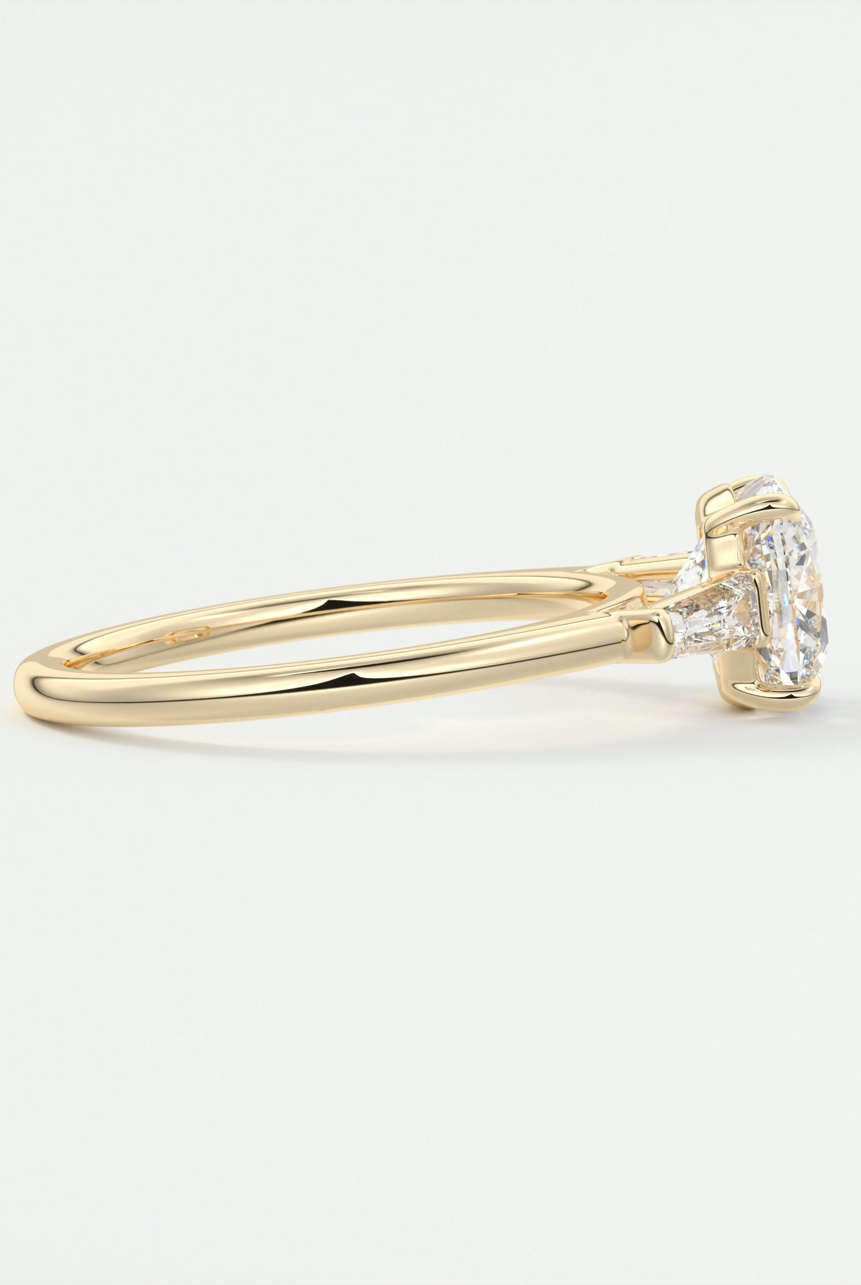 2CT Cathedral Set Cushion Moissanite Diamond Three Stone Engagement Ring In 18K Solid Gold