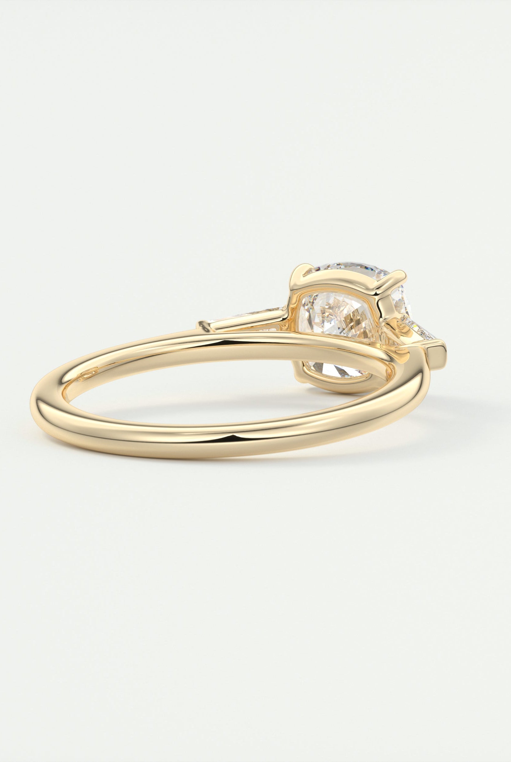 2CT Cathedral Set Cushion Moissanite Diamond Three Stone Engagement Ring In 18K Solid Gold