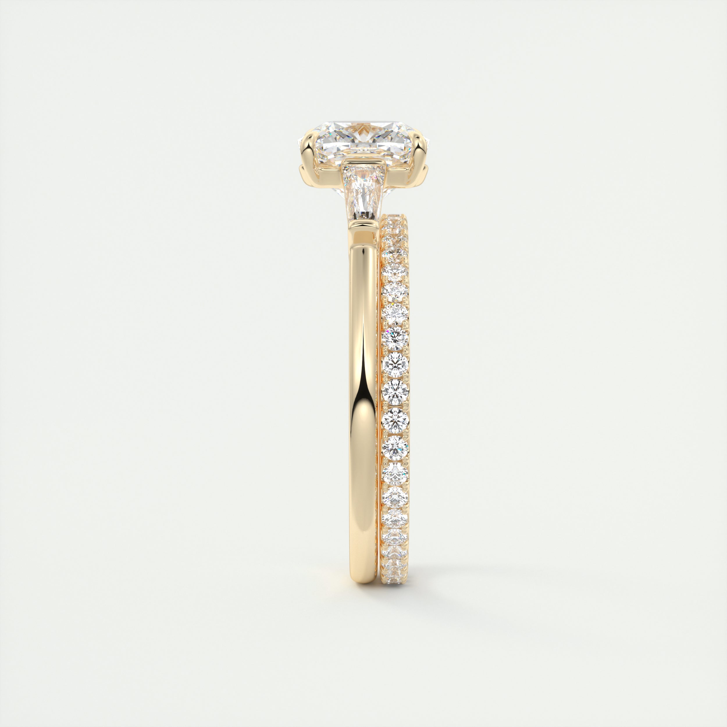 2CT Cathedral Set Cushion Moissanite Diamond Three Stone Engagement Ring In 18K Solid Gold