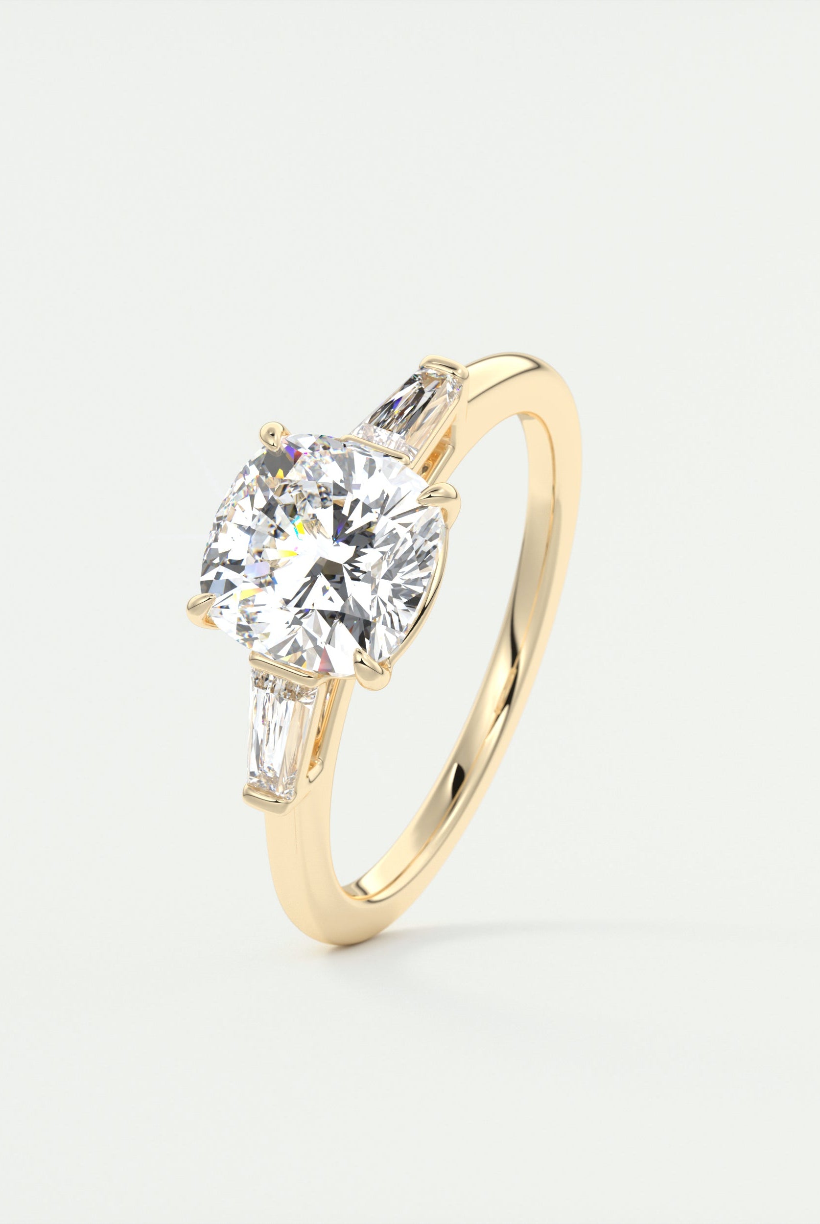 2CT Cathedral Set Cushion Moissanite Diamond Three Stone Engagement Ring In 18K Solid Gold