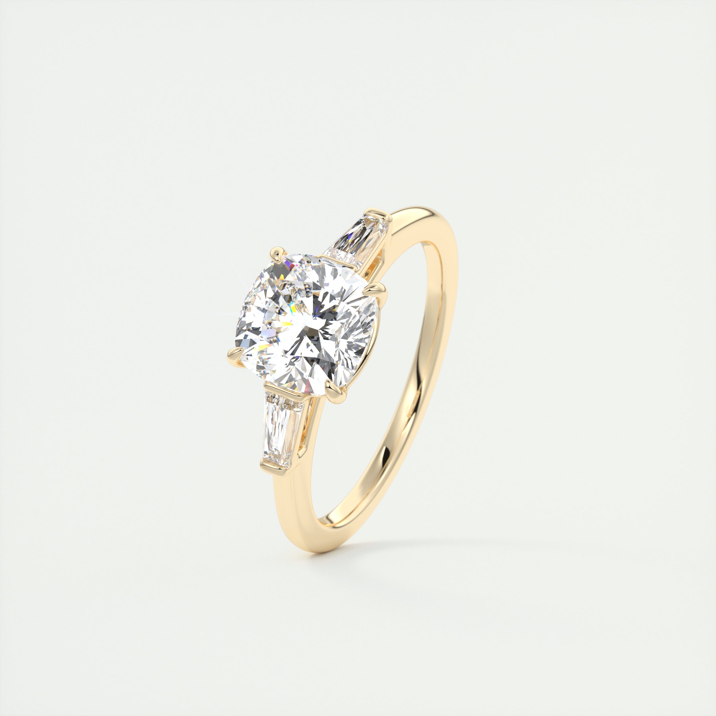 2CT Cathedral Set Cushion Moissanite Diamond Three Stone Engagement Ring In 18K Solid Gold