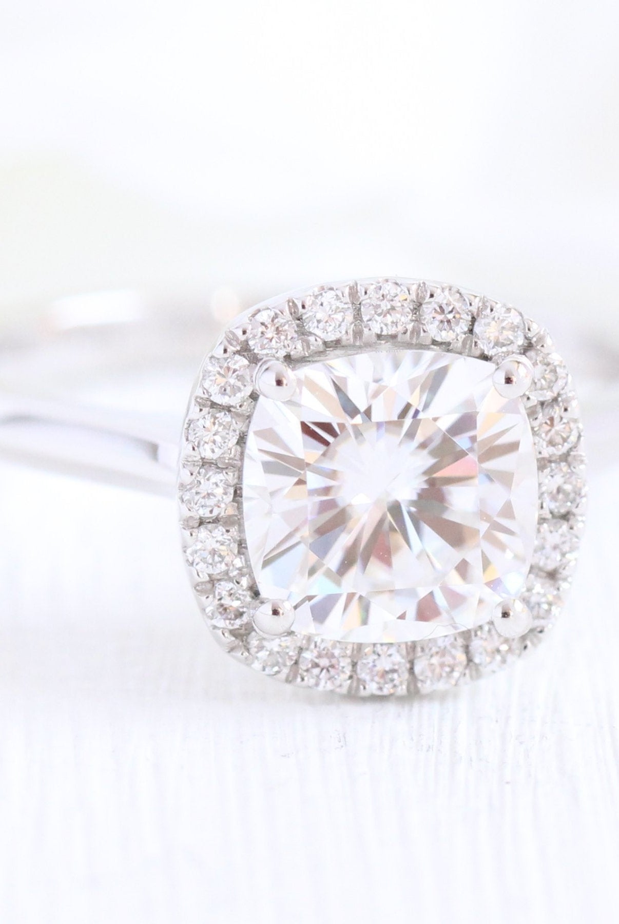 1.65CT Cushion Halo Moissanite Diamond Solitaire Engagement Ring