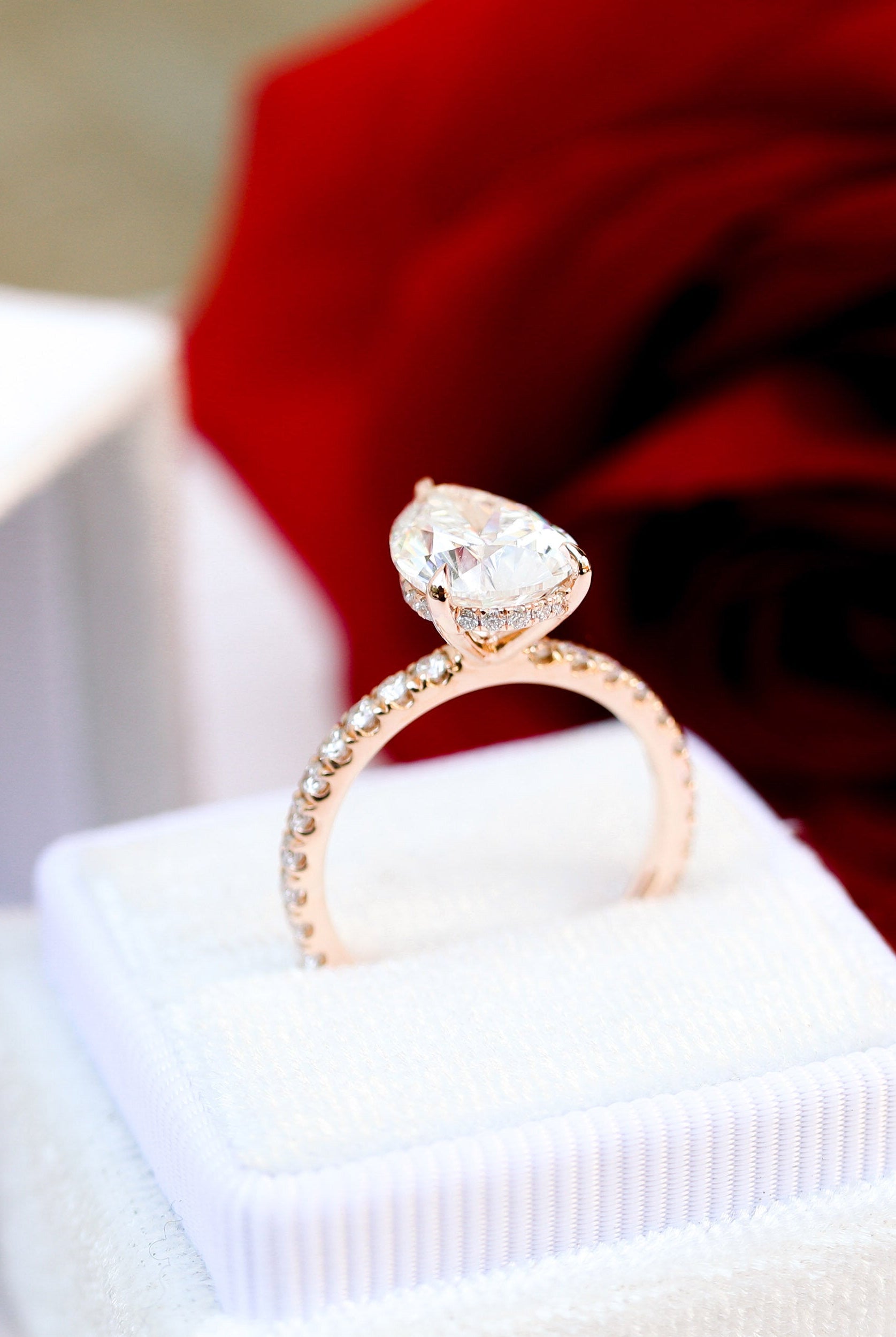 2.25CT Pear Hidden Halo Moissanite Diamond Pave Engagement Ring