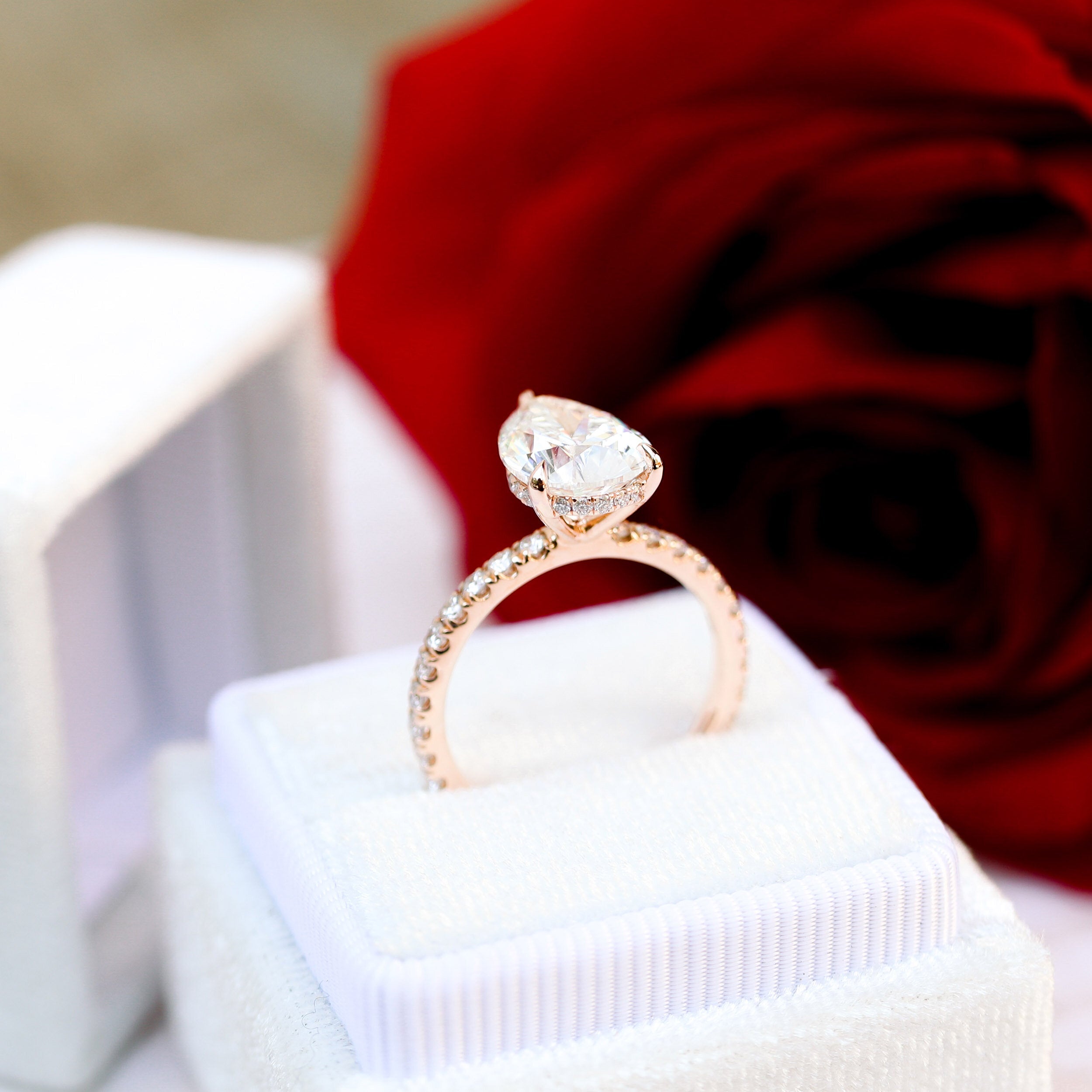 2.25CT Pear Hidden Halo Moissanite Diamond Pave Engagement Ring