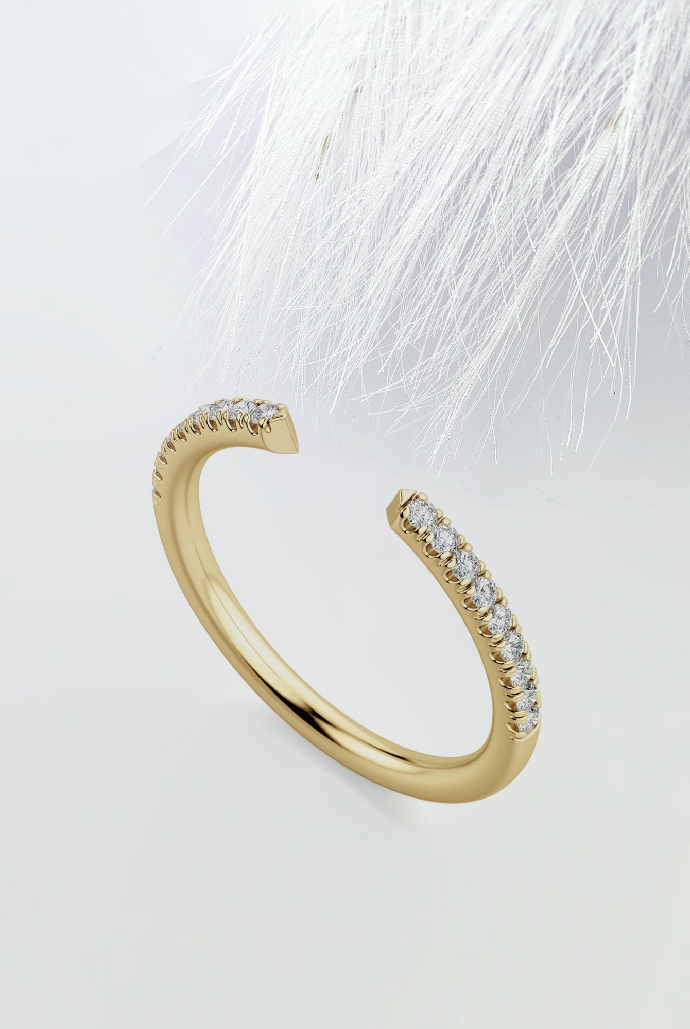 Round Cut Moissanite Open Diamond Wedding Band in Solid Gold