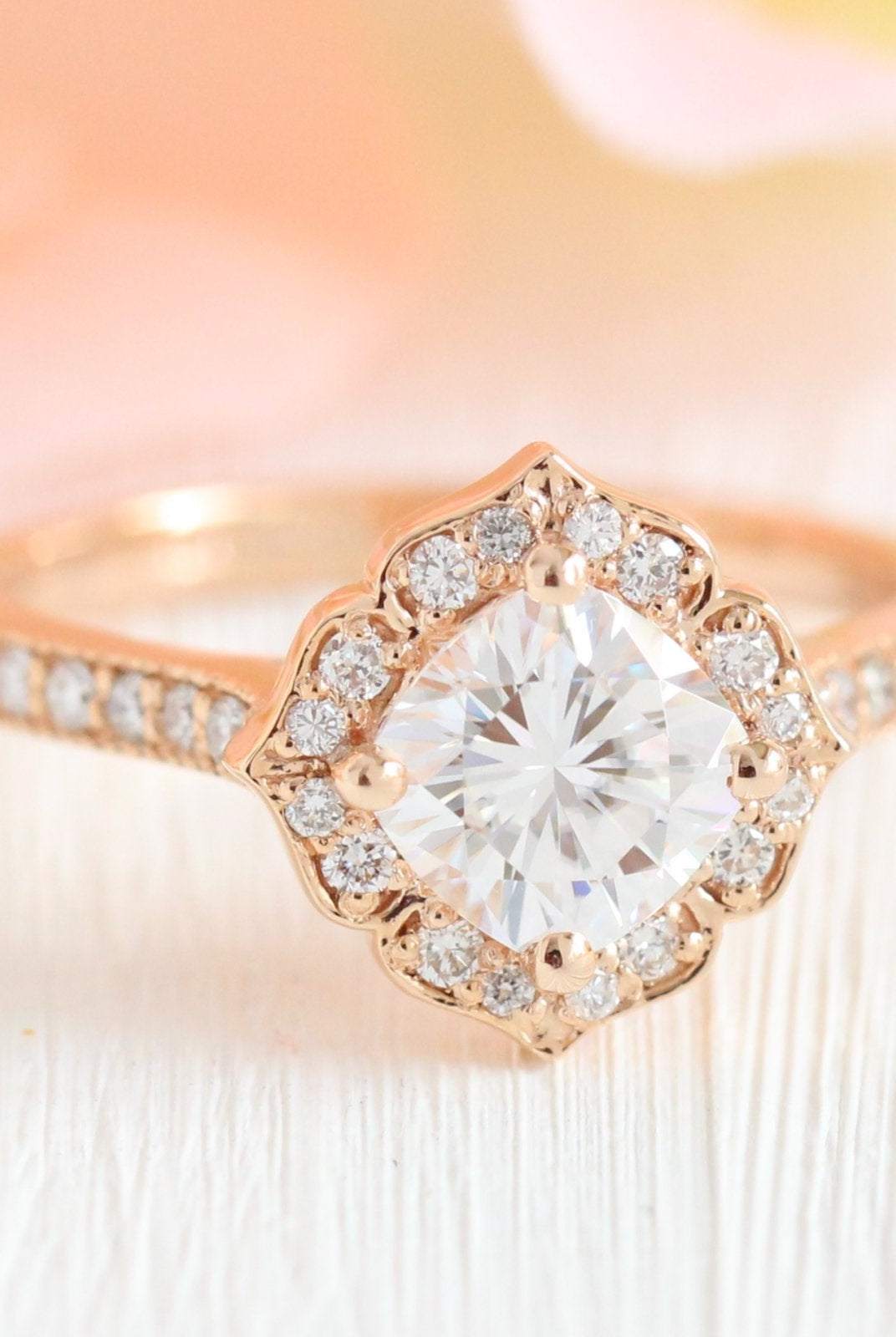 1.0CT Cushion Vintage Halo Moissanite Diamond Channel Set Engagement Ring For Her