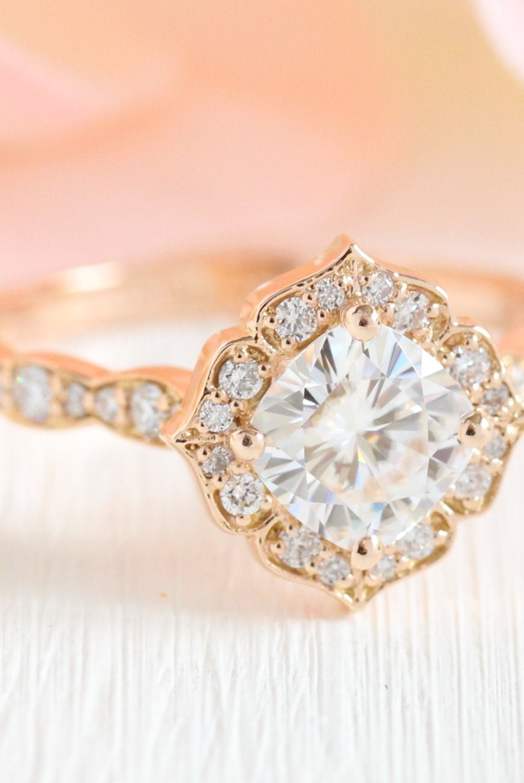 1.0CT Cushion Vintage Pave Moissanite Diamond Engagement Ring For Women