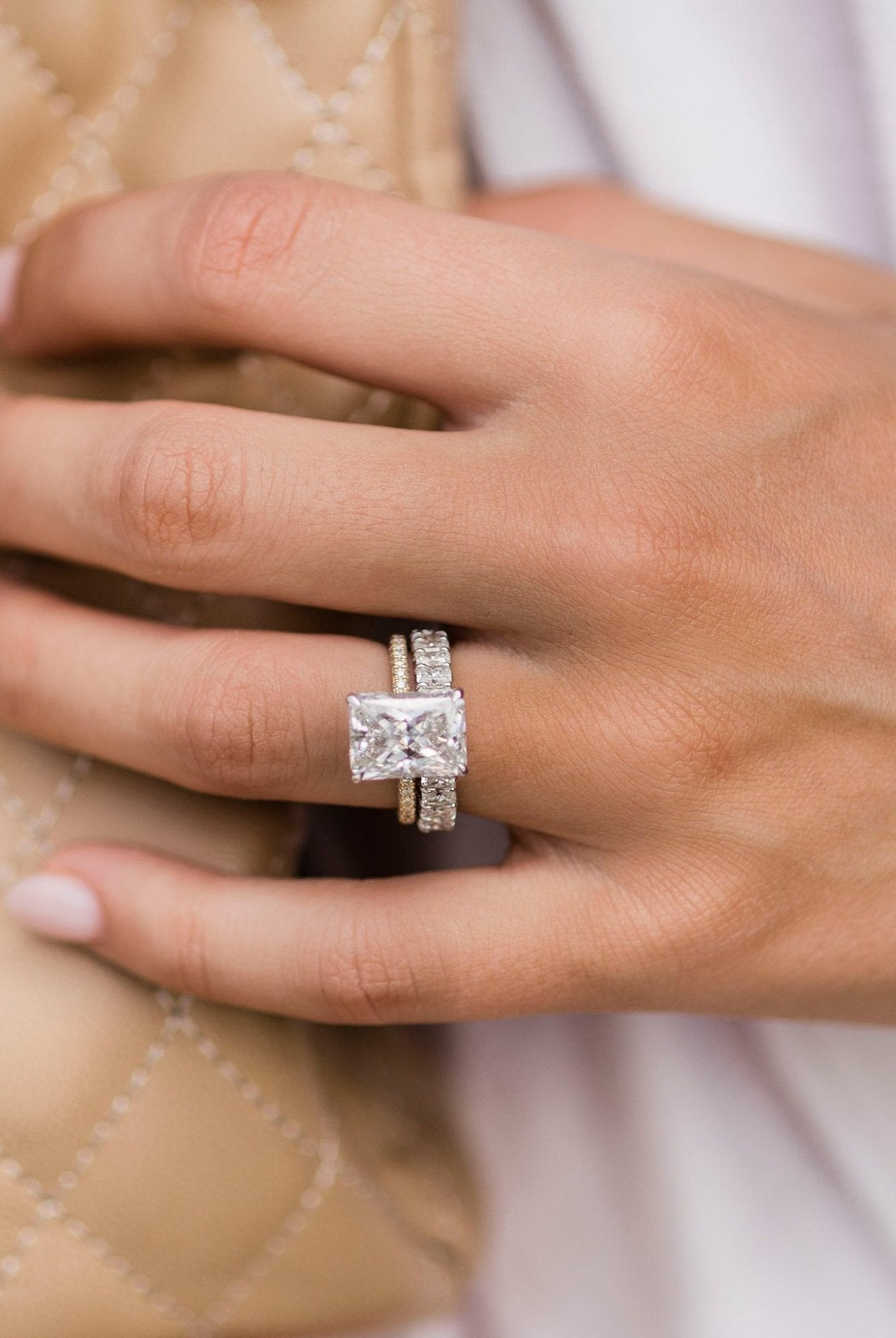 4.60CT Radiant Hidden Halo Moissanite Diamond Pave Engagement Ring