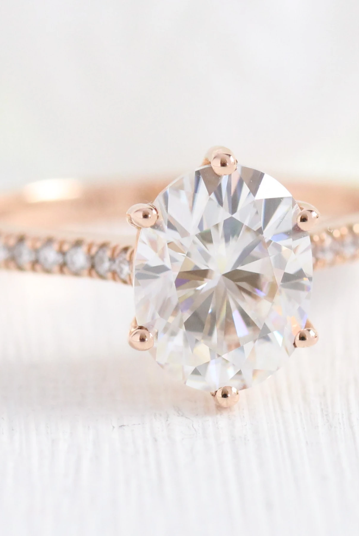2.0CT Oval Pave Moissanite Diamond Six Prong Engagement Ring