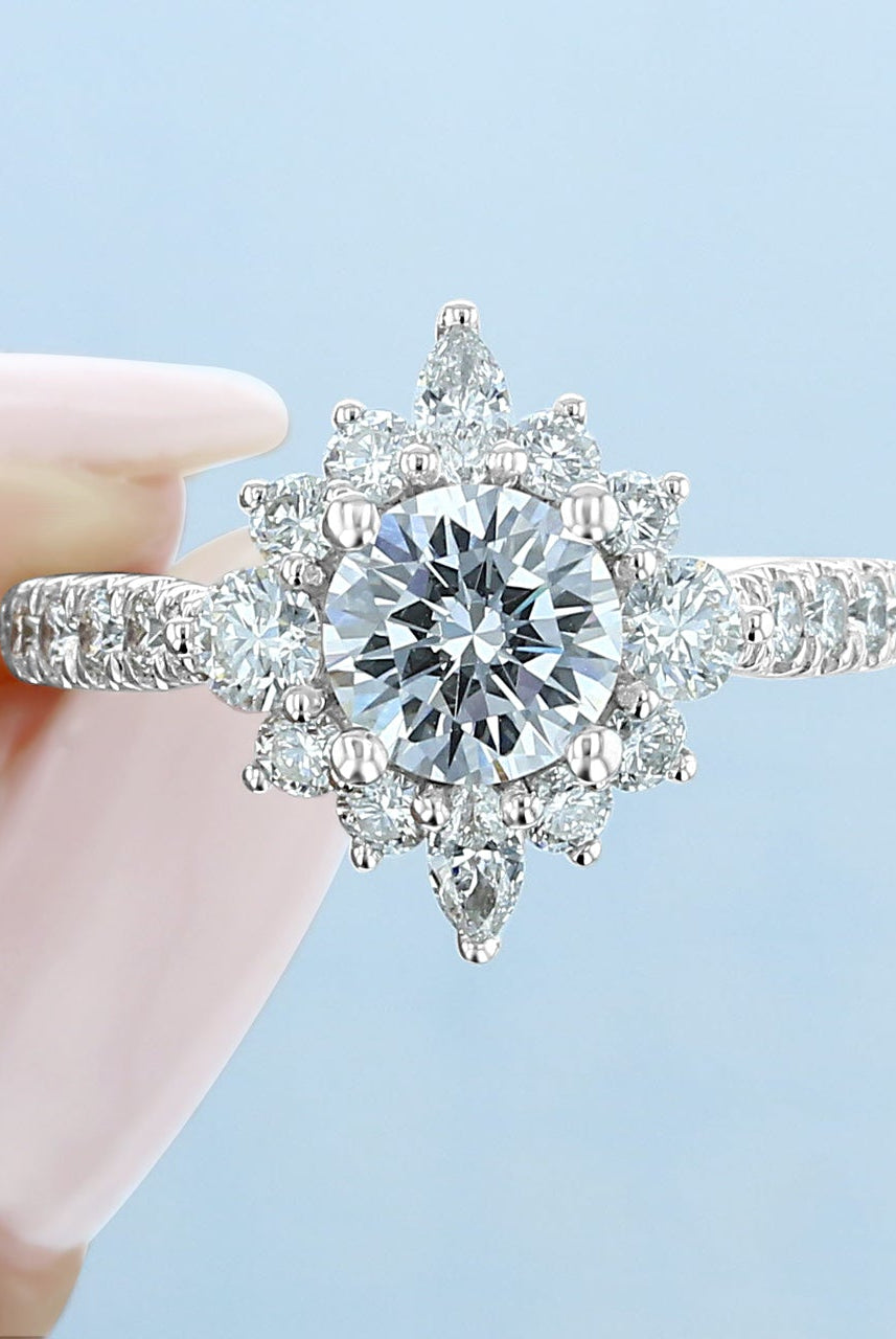 1.0ct Round Cluster Moissanite Diamond Pave Engagement Ring In 14K Solid Gold