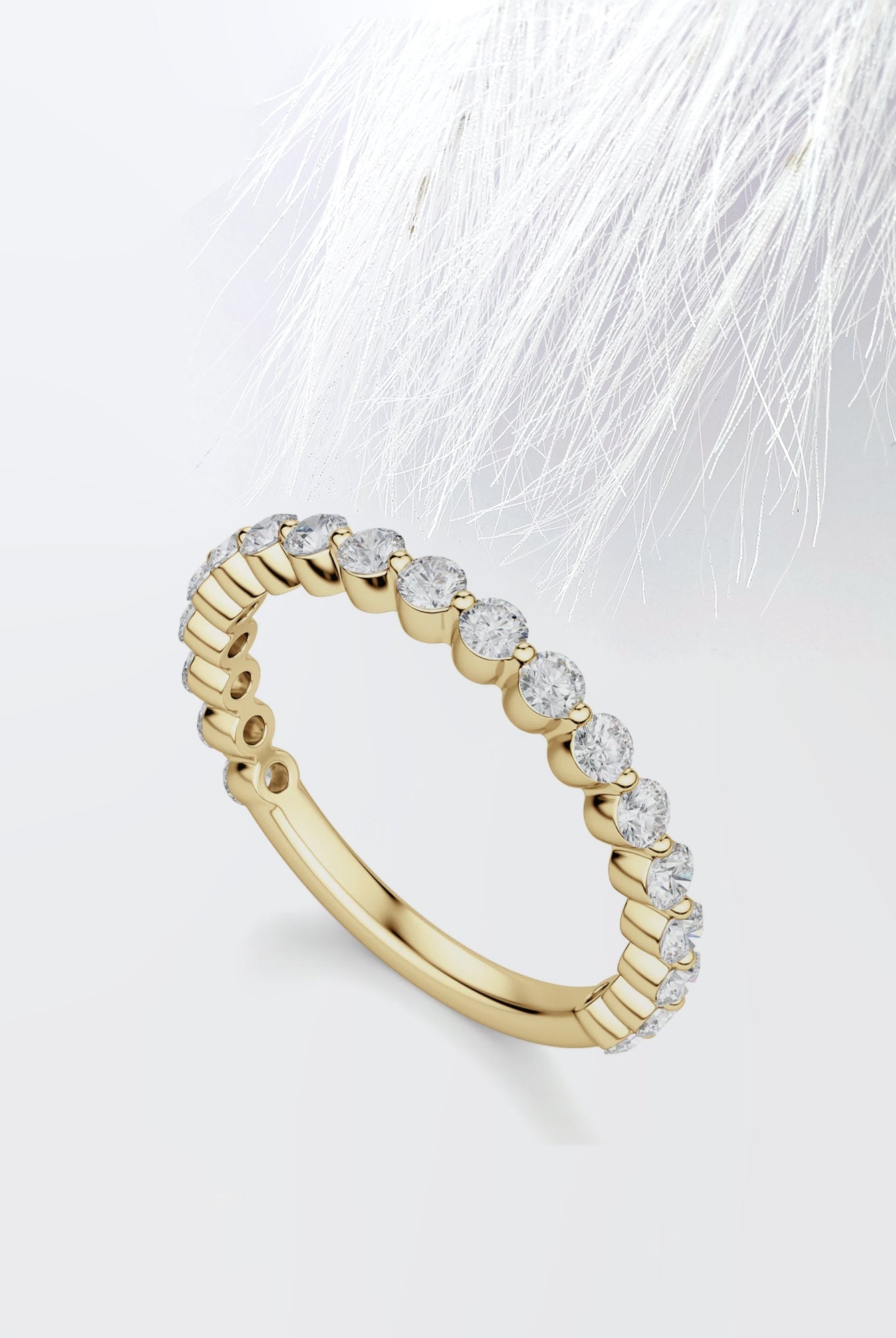 Round Cut Moissanite Shared Prong Diamond Wedding Band in Gold