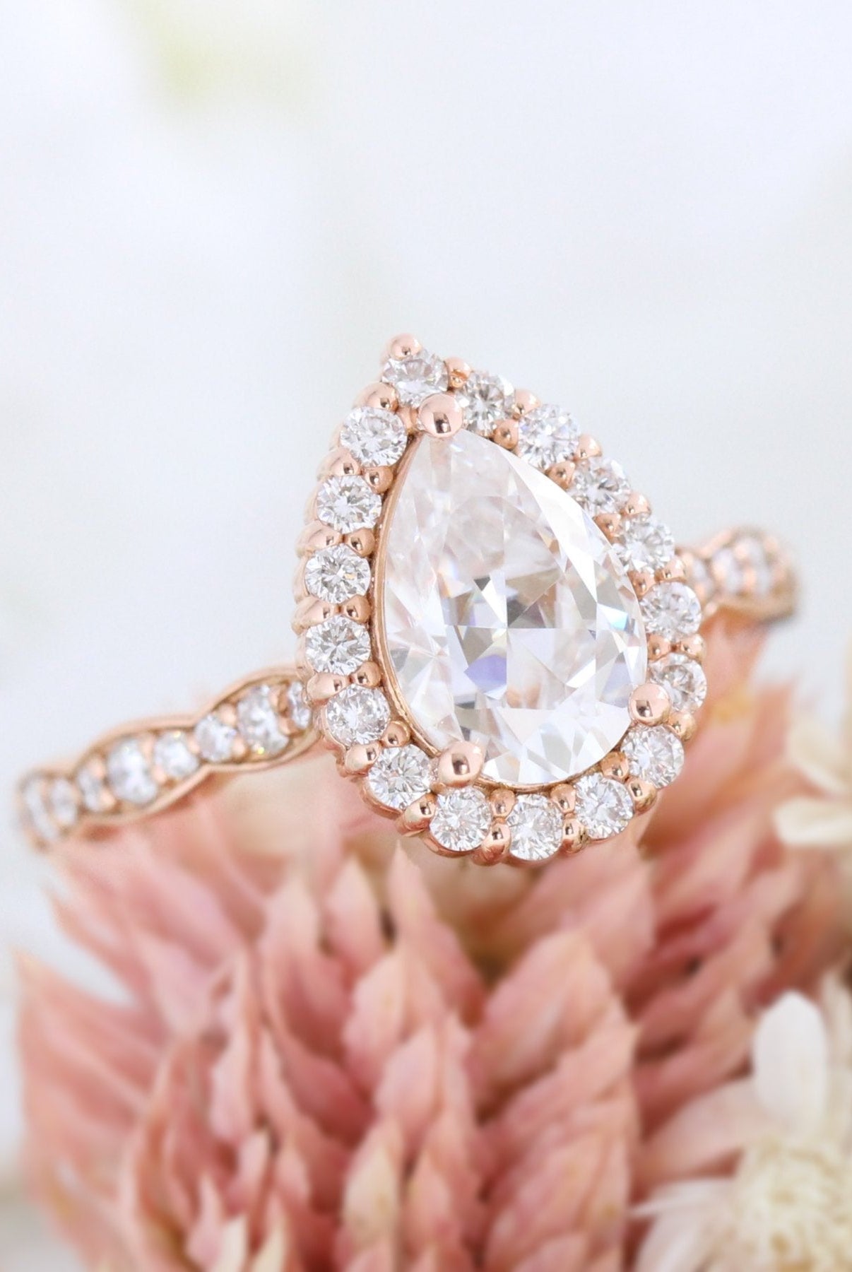 1.50CT Pear Halo Moissanite Diamond Vintage Pave Engagement Ring For Women