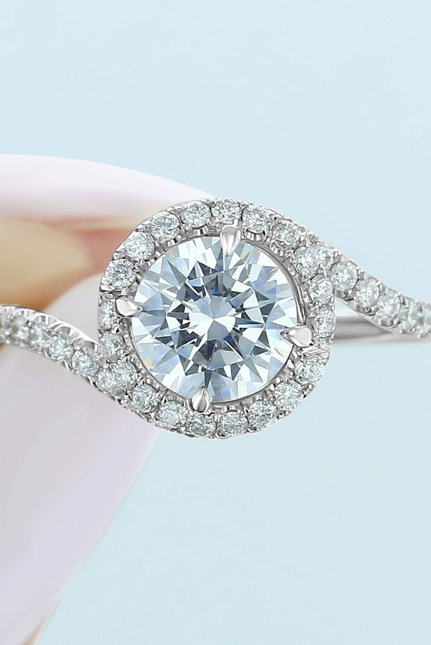 1.0CT Round Four Prong Moissanite Diamond Halo Engagement Ring For Women