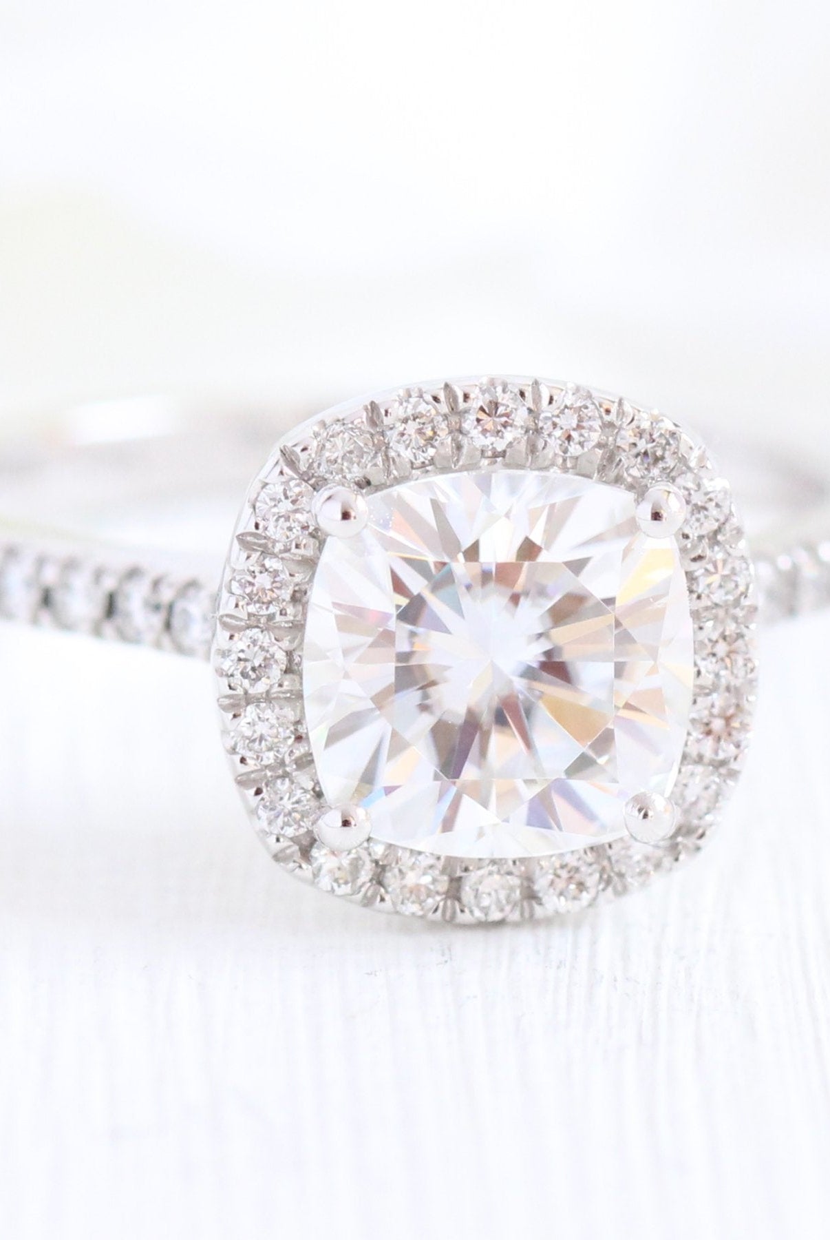 1.65CT Cathedral Set Cushion Halo Moissanite Diamond Engagement Ring