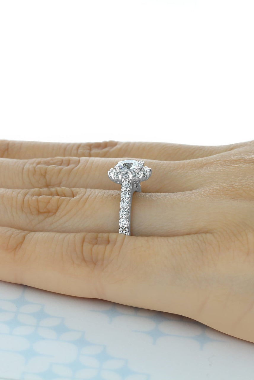 1.0ct Round Floral Halo Moissanite Diamond Pave Engagement Ring