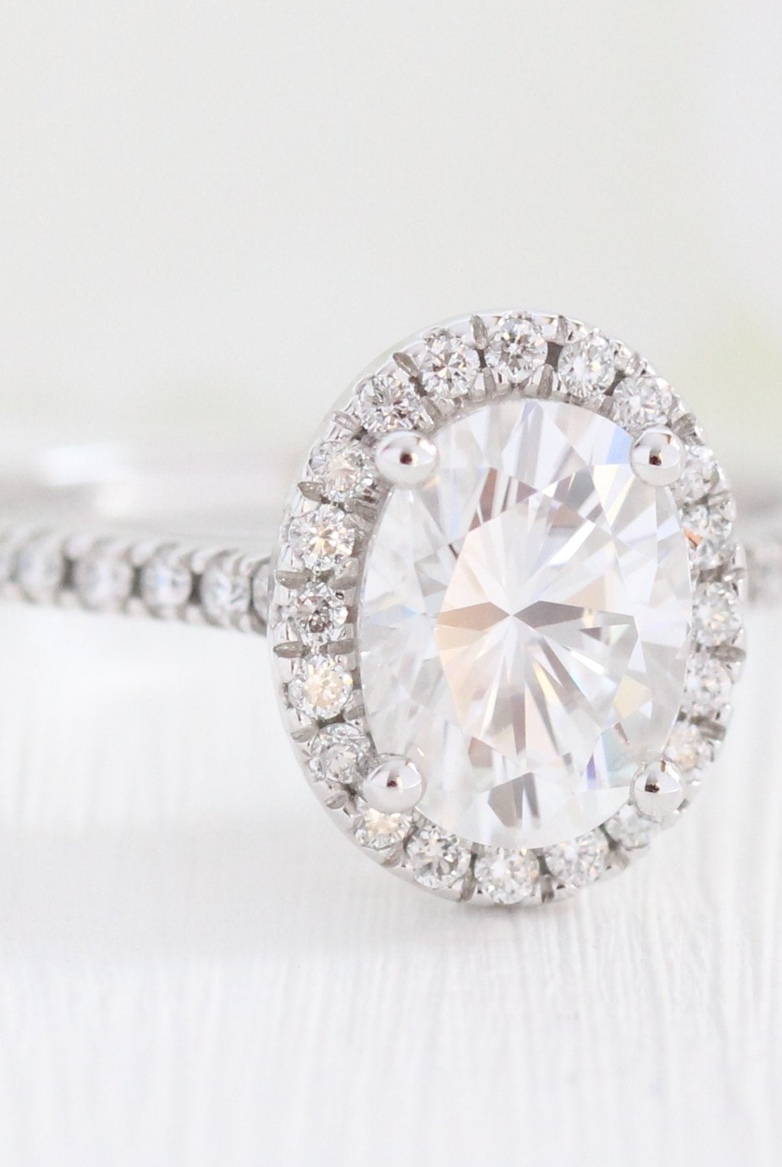 1.50CT Cathedral Set Oval Pave Diamond Moissanite Halo Engagement Ring