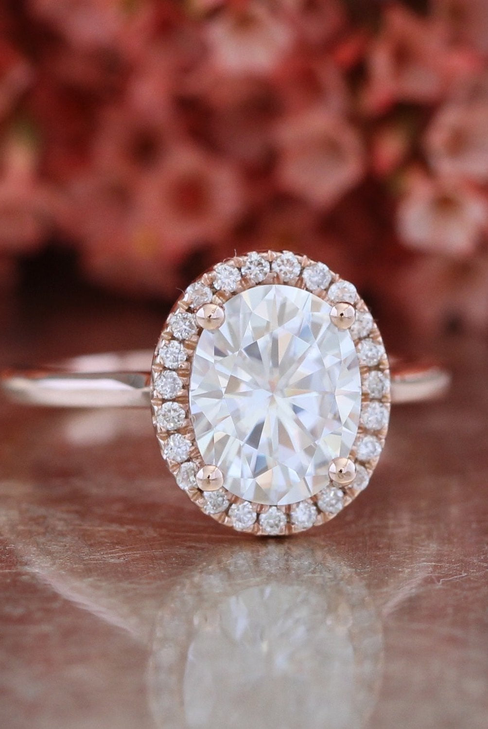 2.0CT Oval Halo Moissanite Diamond Cathedral Set Solitaire Engagement Ring