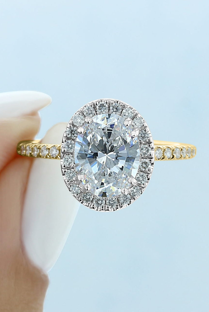 1.93CT Oval Halo Moissanite Diamond Two Tone Engagement Ring