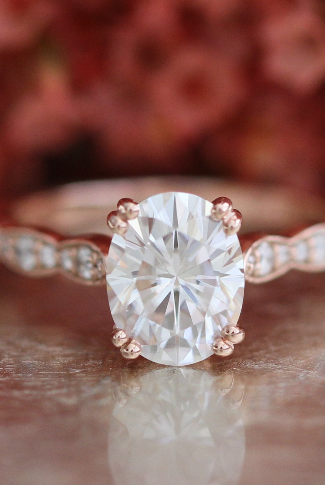 2.0CT Oval Double Claw Prong Moissanite Diamond Vintage Pave Engagement Ring