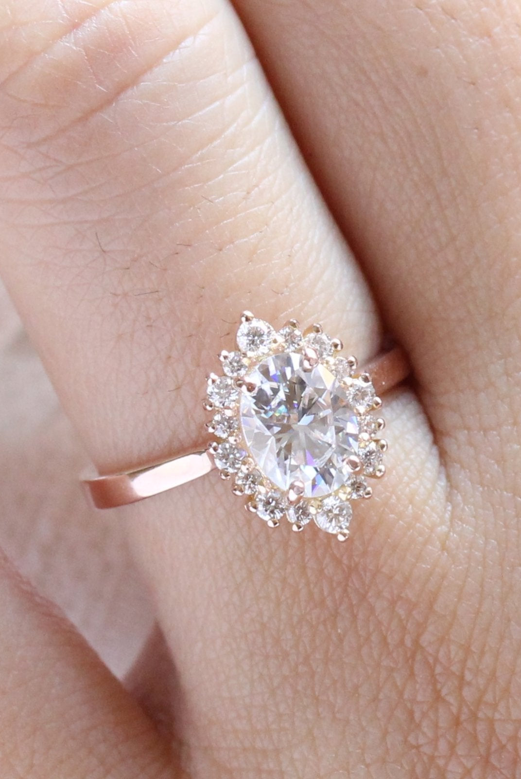 1.50CT Oval Halo Moissanite Diamond Solitaire Engagement Ring In Solid Gold