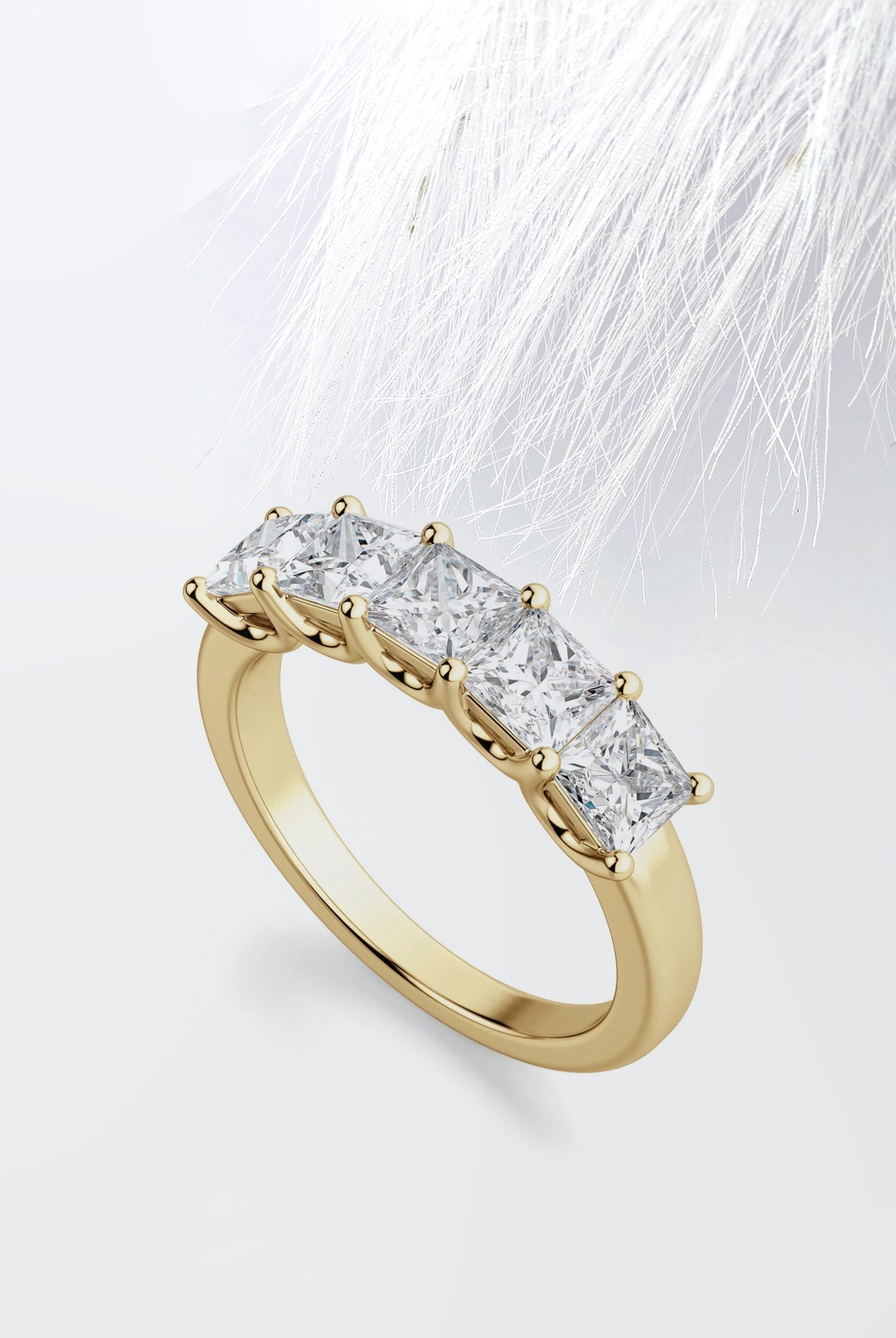 Five Stone Princess Cut Moissanite Diamond Wedding Band