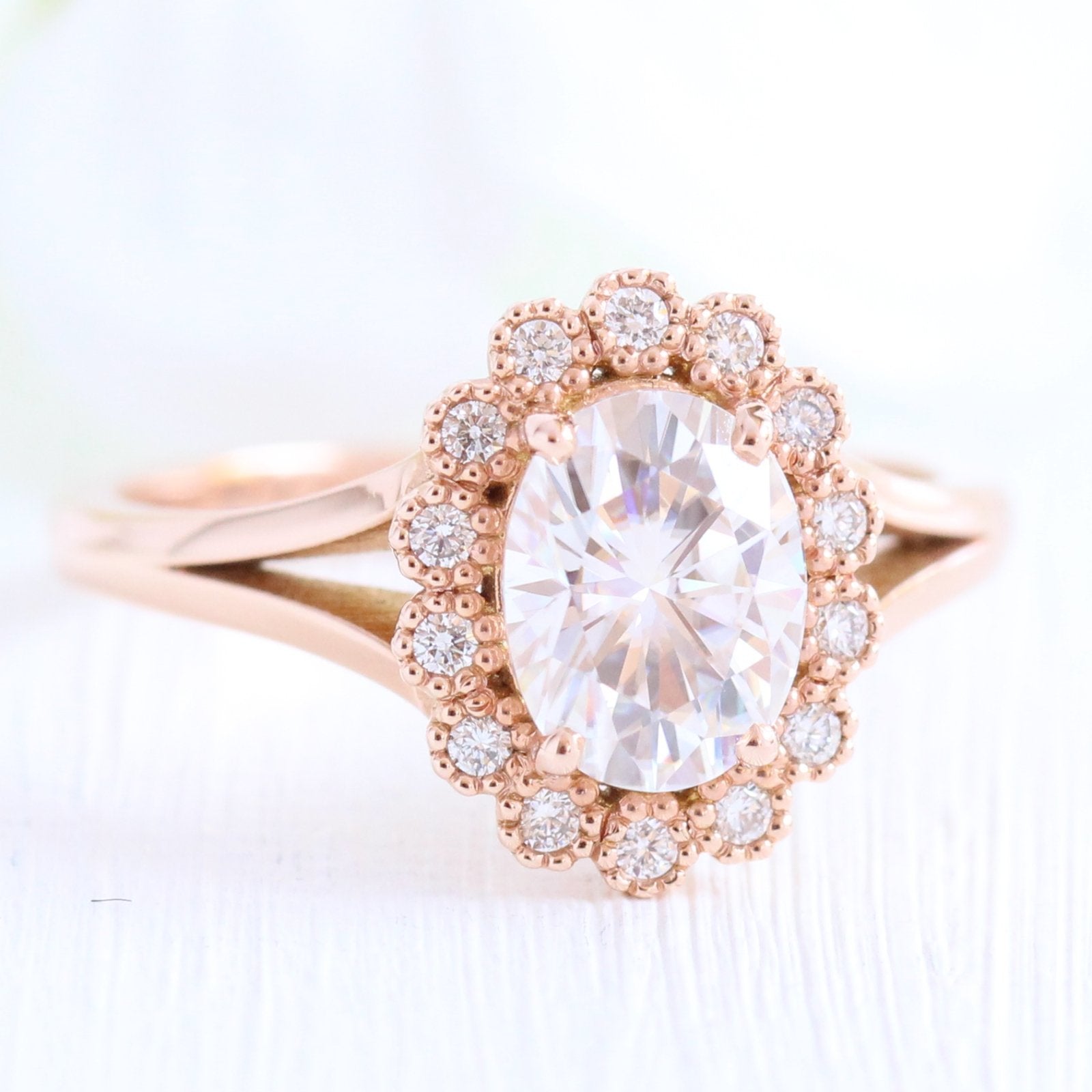 1.50CT Vintage Oval Cut Diamond Moissanite Halo Engagement Ring