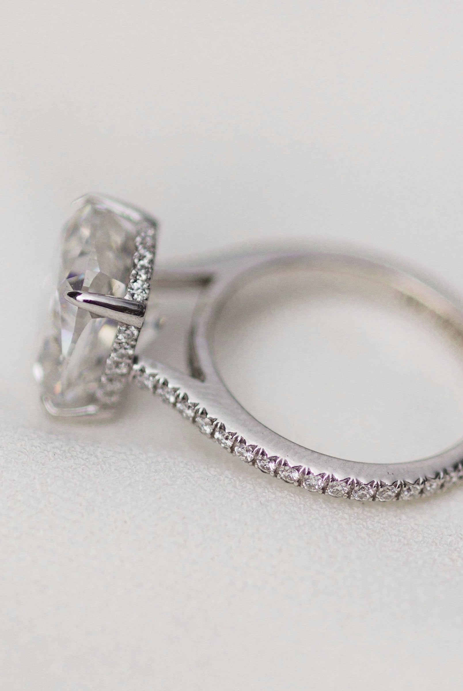 4.65CT Crushed Ice Hybrid Cushion Cut Hidden Halo Moissanite Engagement Ring