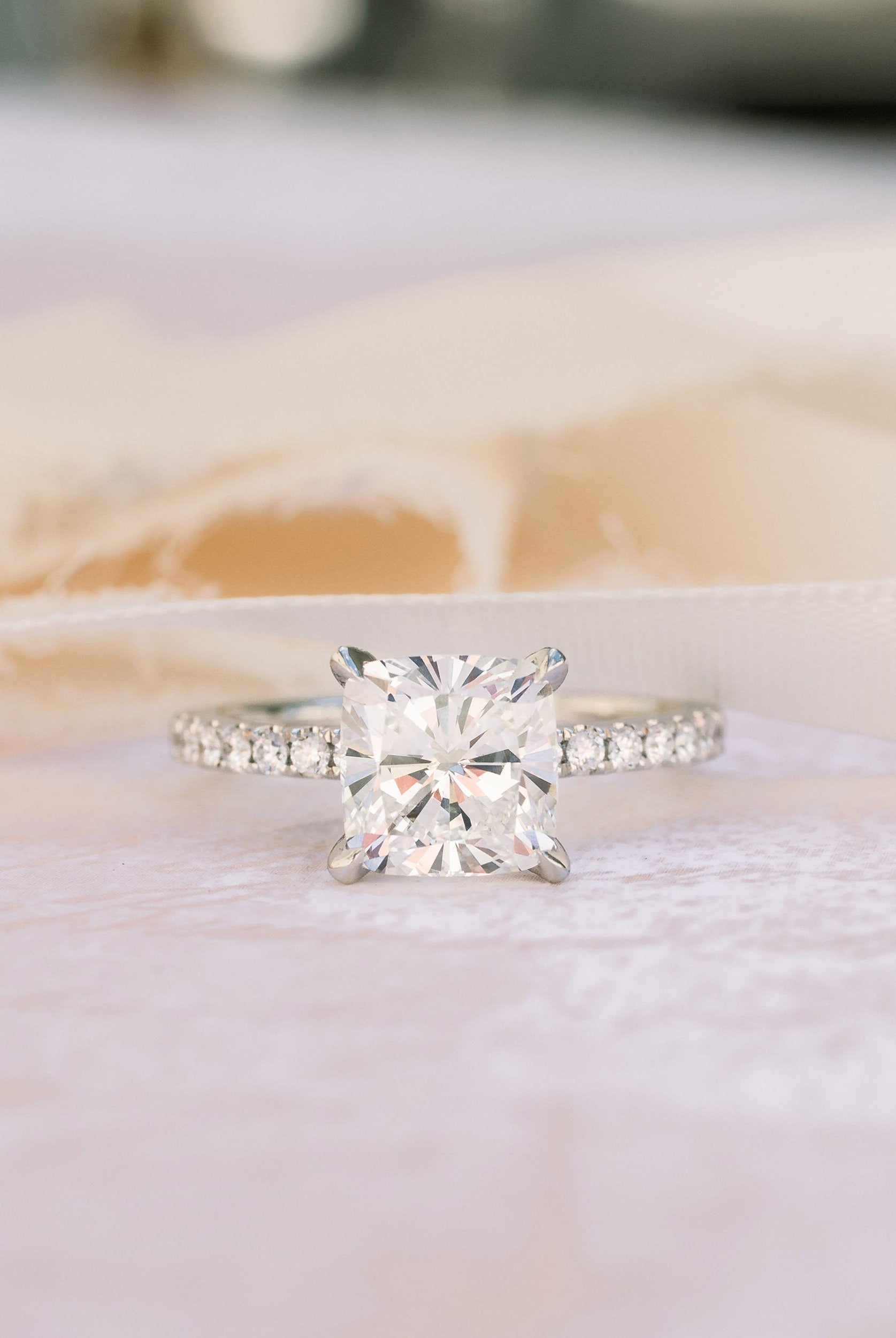 1.75CT Cushion Pave Moissanite Diamond Four Prong Engagement Ring