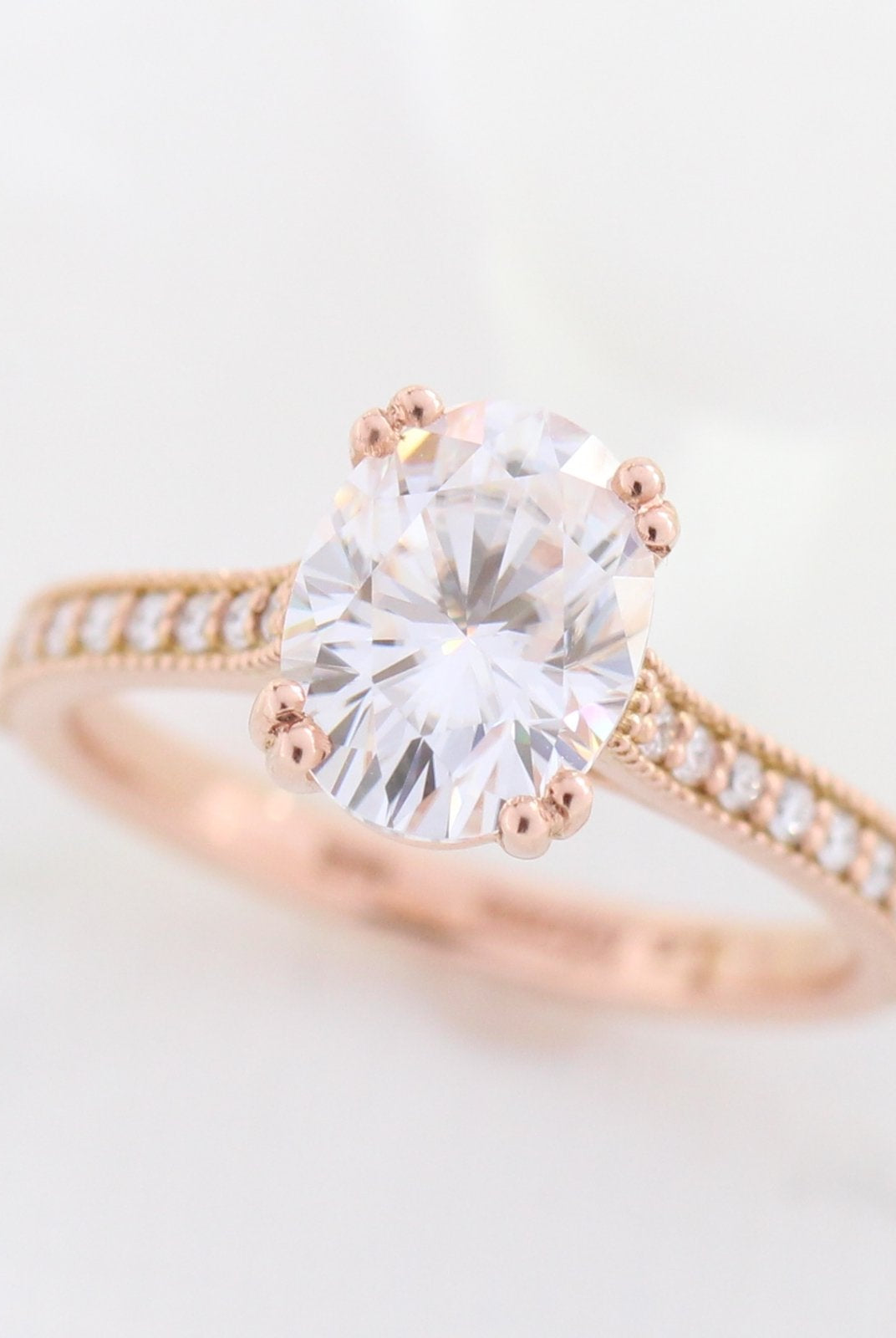 2.0CT Oval Channel Set Moissanite Diamond Double Claw Prong Engagement Ring
