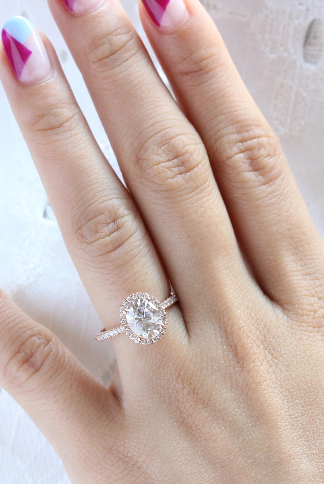2.0CT Oval pave Moissanite Diamond Cathedral Set Halo Engagement Ring