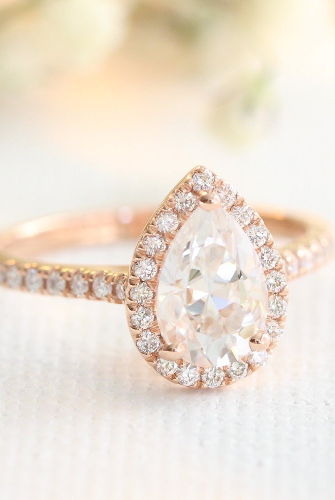 1.50CT Pear Pave Moissanite Diamond Halo Engagement Ring For Her