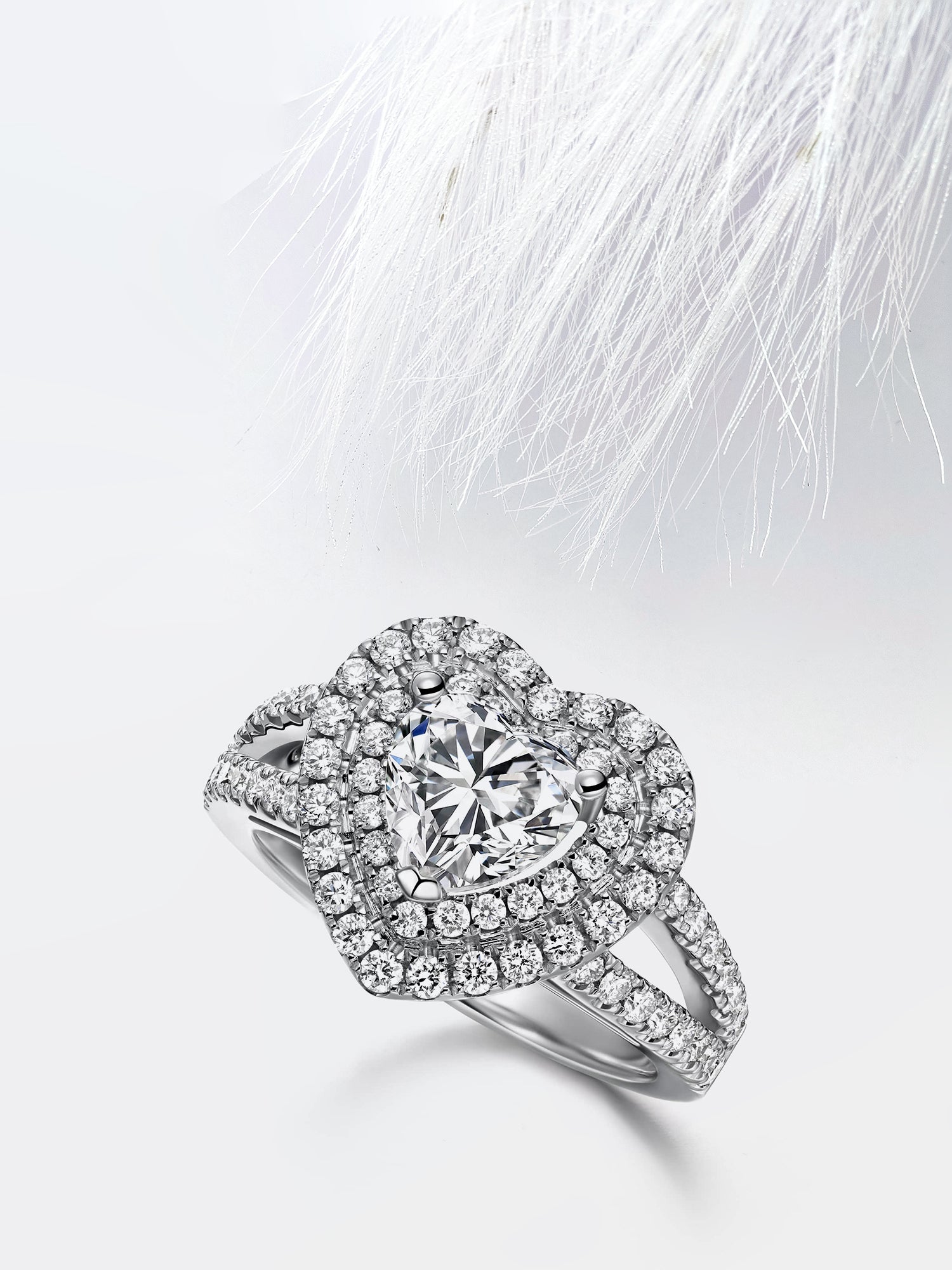 Heart Moissanite Double Halo Diamond Engagement Ring For Women