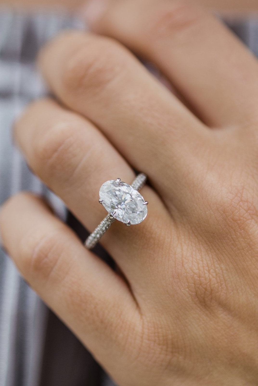 3.40CT Elongated Oval Cut Hidden Halo Moissanite Engagement Ring