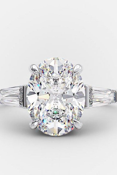2.0ct Oval Three Stone Moissanite Diamond Solitaire Engagement Ring